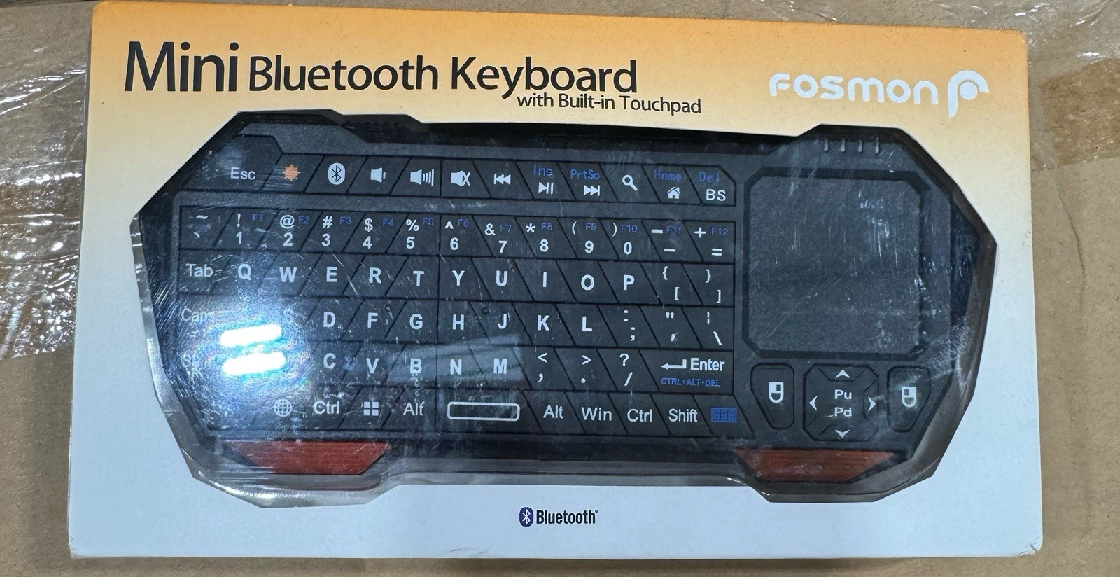 Fosmon Mini Bluetooth Wireless Keyboard w/ Built-In Touchpad, Black QWERTY