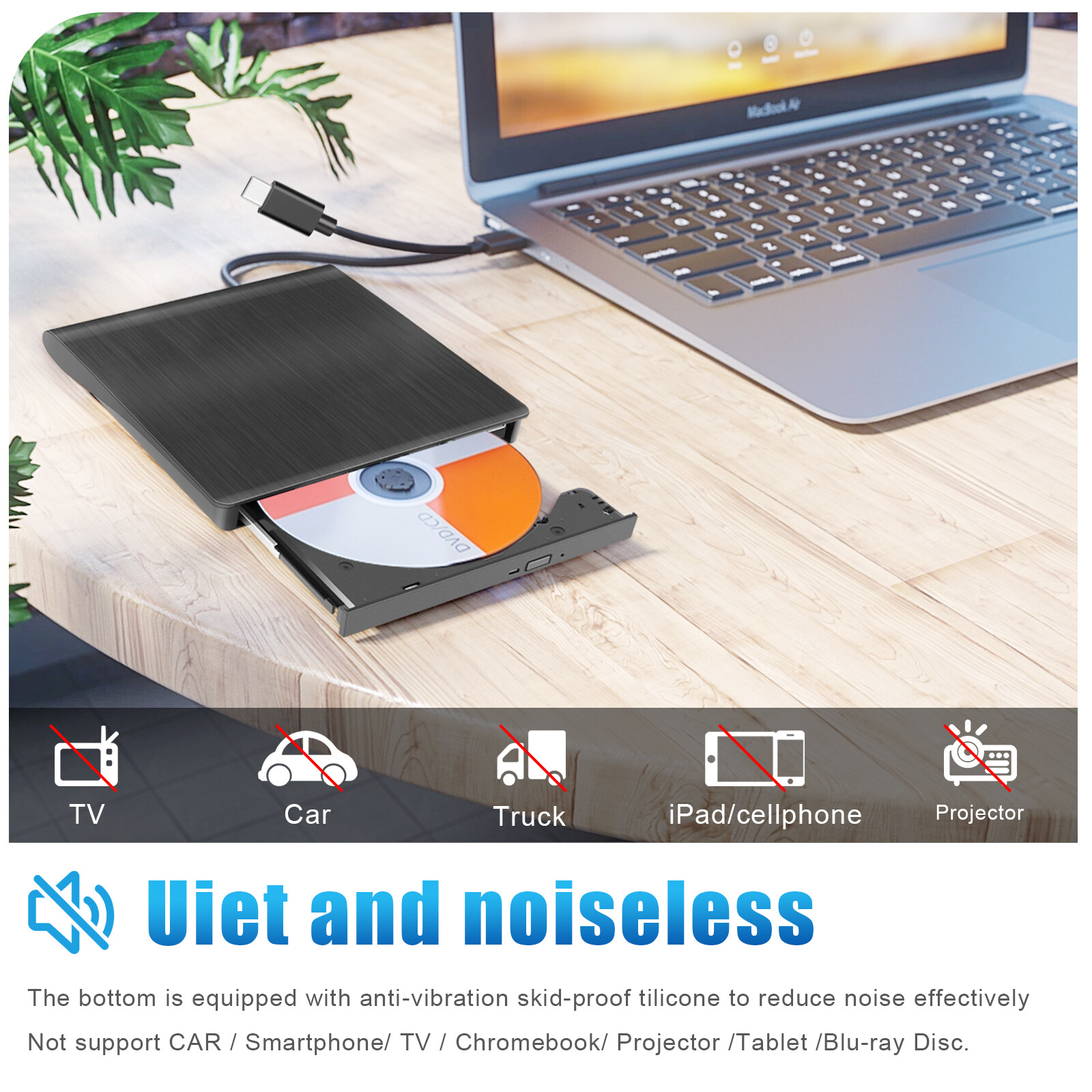 NEW External DVD Optical Drive Type-C USB 3.0 CD Writer USB C DVD +/-RW Reader