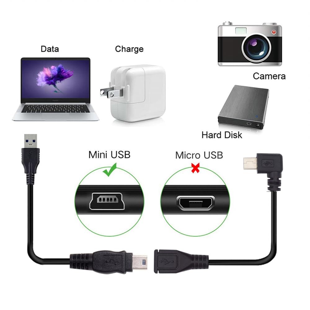 30cm 90 Degree Right Angled Mini USB 5-Pin Male to Female Extension Cable