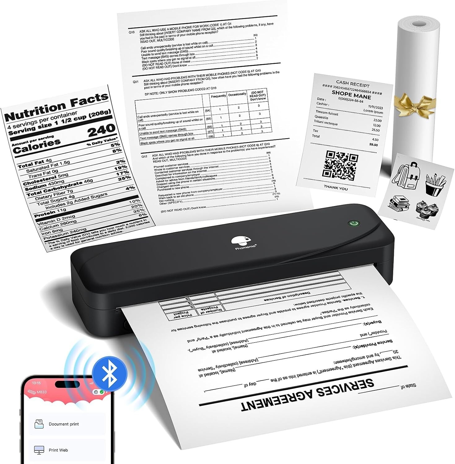 Phomemo M833 Thermal Printer Portable Mobile Inkless Printer for A4/USLetter LOT