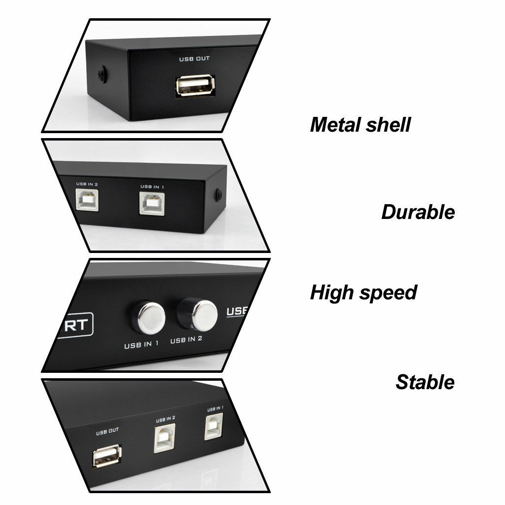 2 Port USB 2.0 Manual Sharing Switch Box Share Hub Selector for PC Printer Keybo