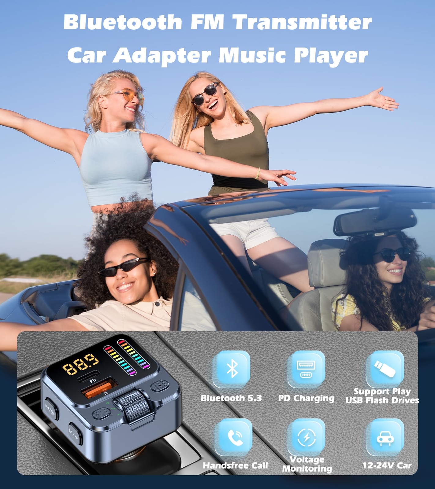 Transmisor Bluetooth 5.3 USB Para Carro Auto Cargador Receptor Adaptor FM Radio