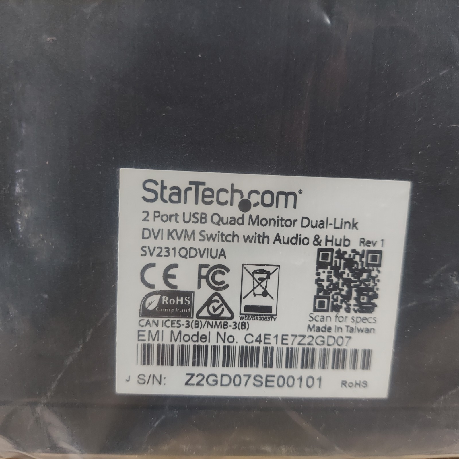 StarTech SV231QDVIUA 2 Head/Port/PC Quad Monitor Dual-Link DVI USB KVM Switch