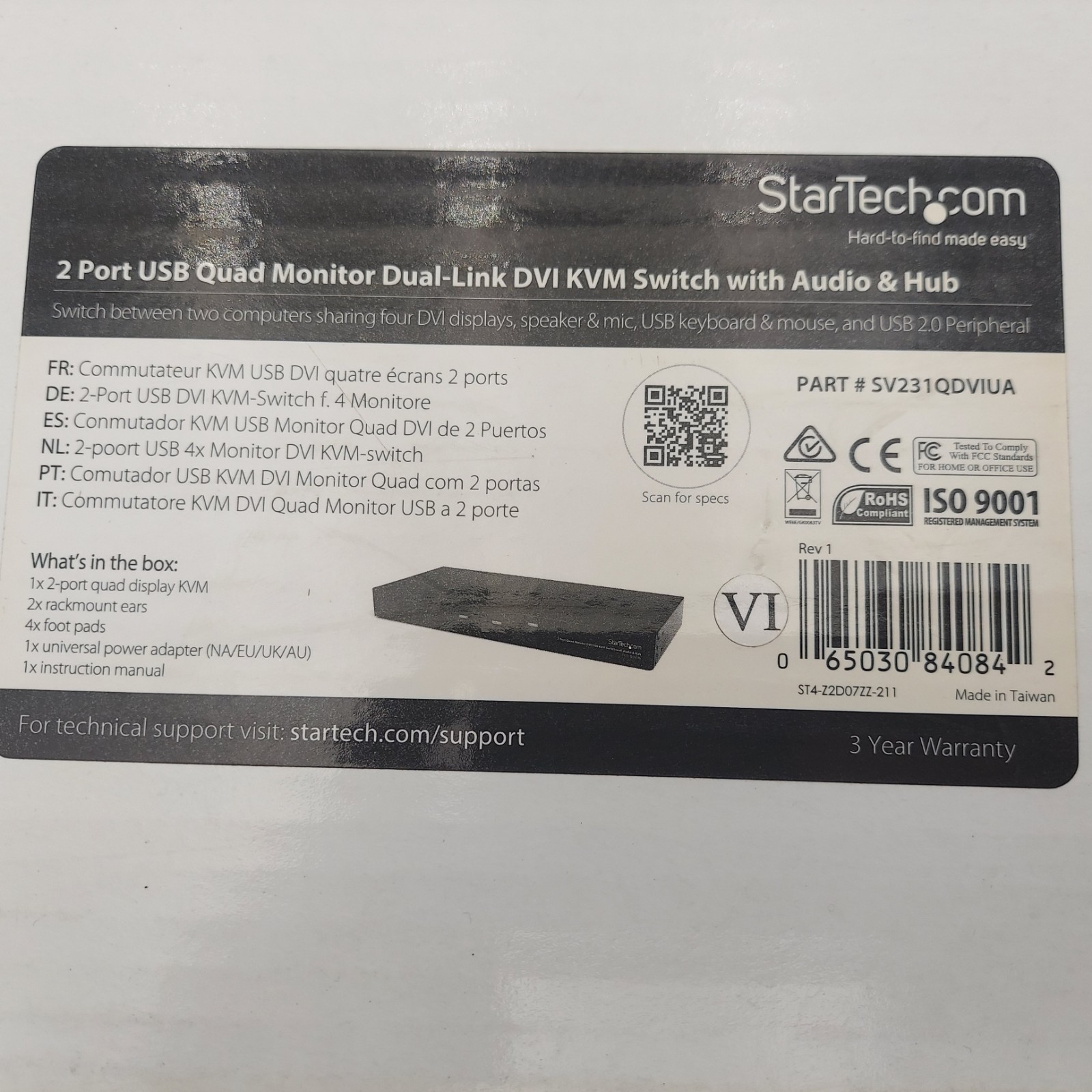 StarTech SV231QDVIUA 2 Head/Port/PC Quad Monitor Dual-Link DVI USB KVM Switch