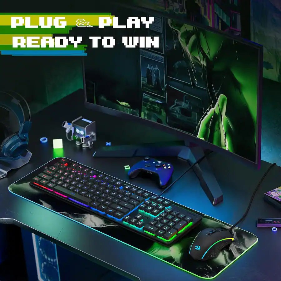 REDRAGON S107-RGB-BA Gaming Keyboard+Mouse Combo,RGB Backlit Keyboard,10000DPI