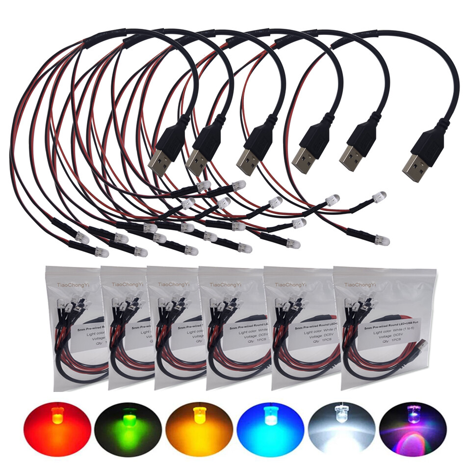 DC5V USB Port with 5mm Pre-wired Round LED Light string light-emitting diode DIY