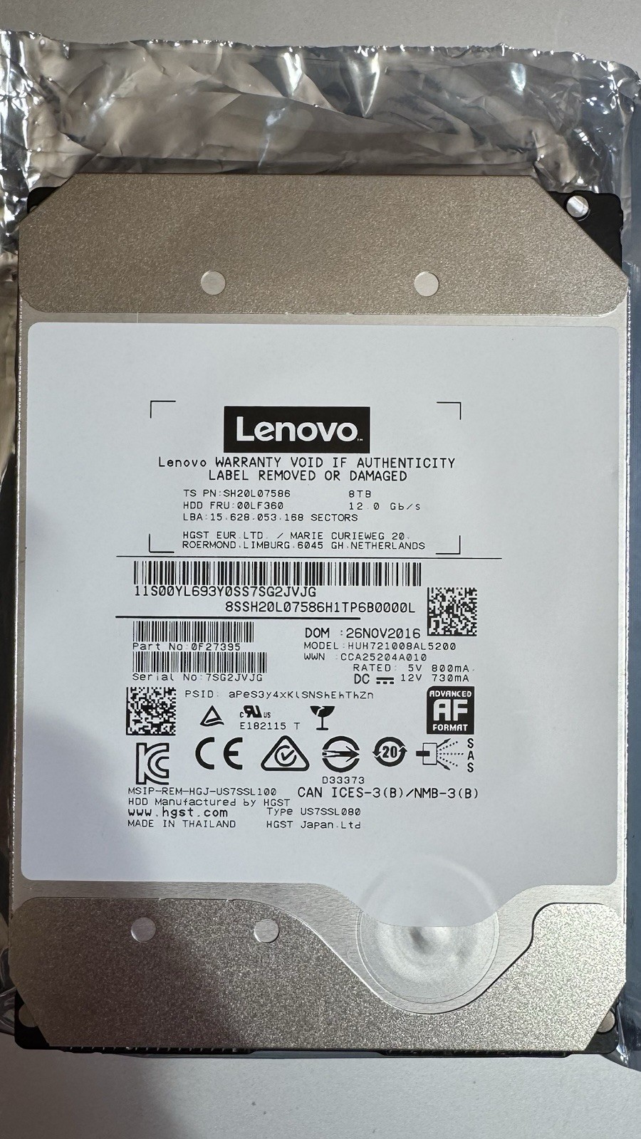 [ Never used ] [lot of 3]Lenovo/HGST 8TB 3.5″ SAS 12Gb/s 7200RPM 128MB HDD