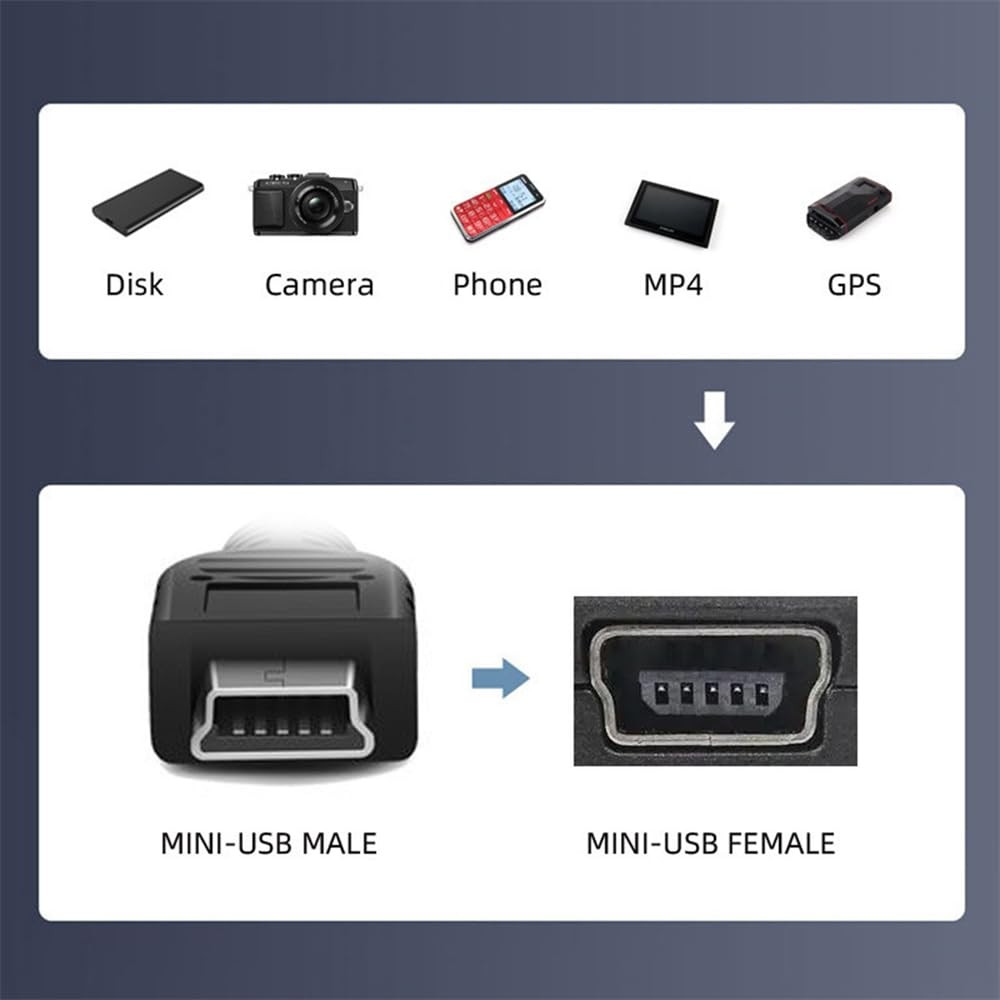 30cm 90 Degree Right Angled Mini USB 5-Pin Male to Female Extension Cable