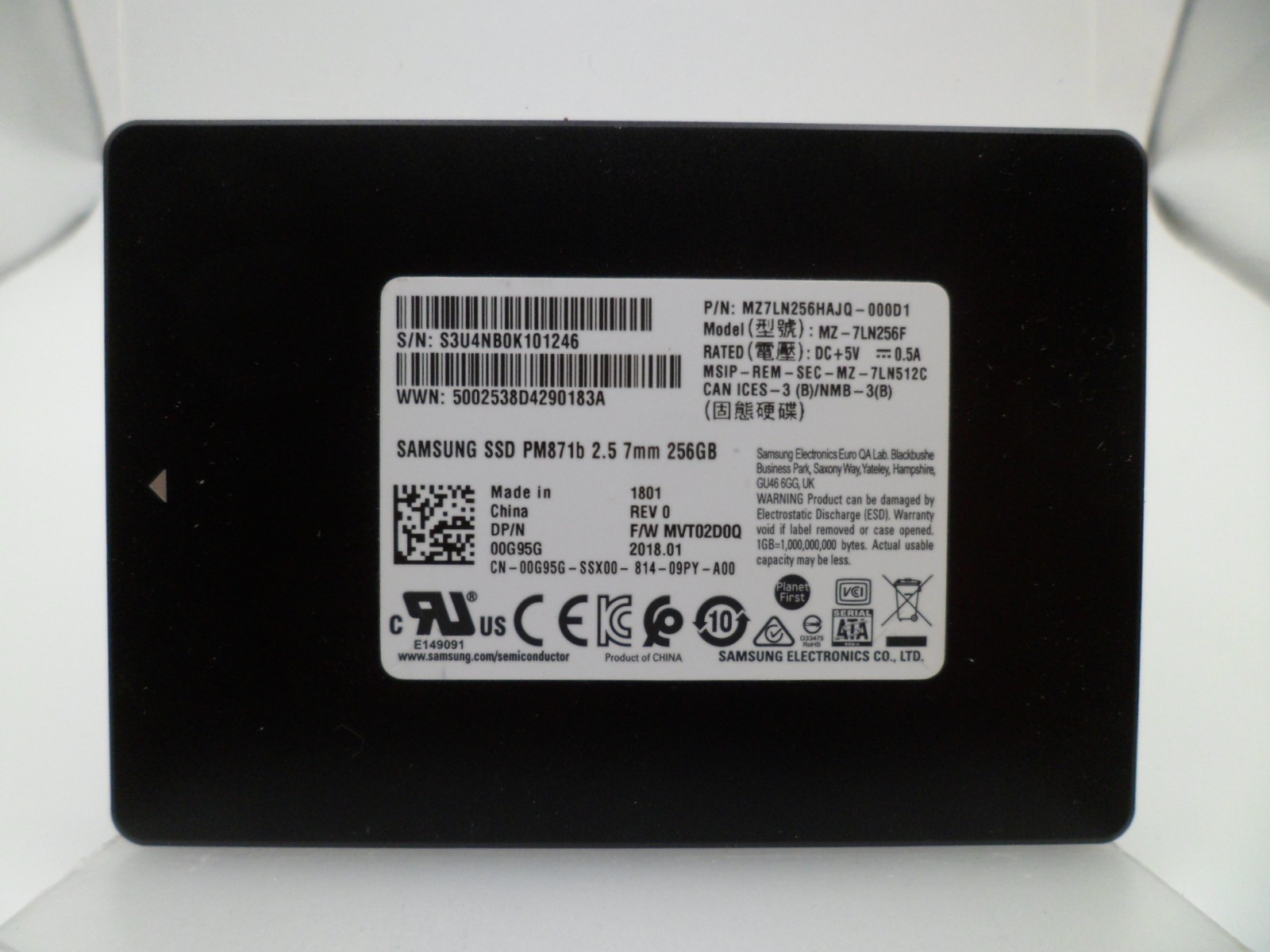 Samsung PM871b 2.5 7mm 256GB SATA Model MZ-7LN256F Dell MVT02D0Q