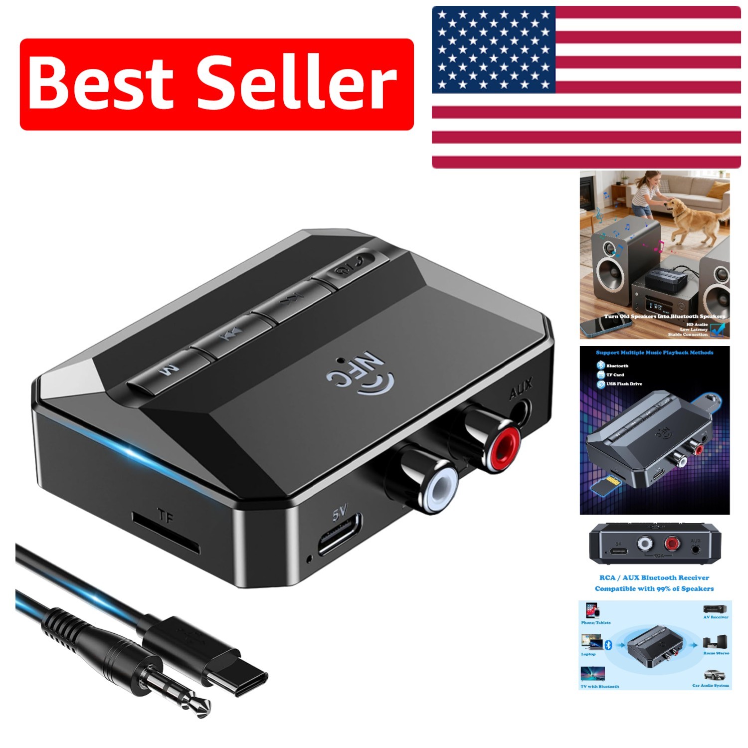 Upgrade Your Vintage Audio: NFC-Enabled Bluetooth Receiver for RCA & 3.5mm