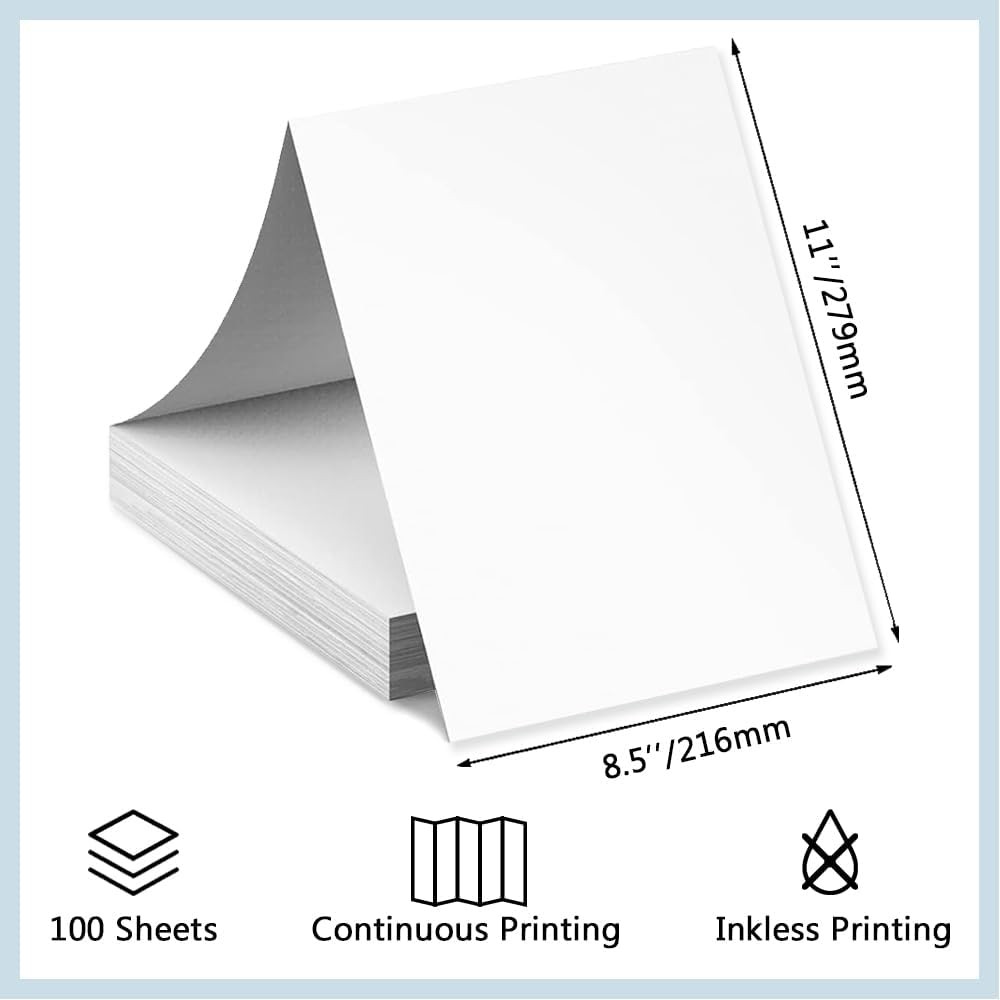 100 Sheets Thermal Printer Paper 8.5 x 11 US Letter Size Portable Printer