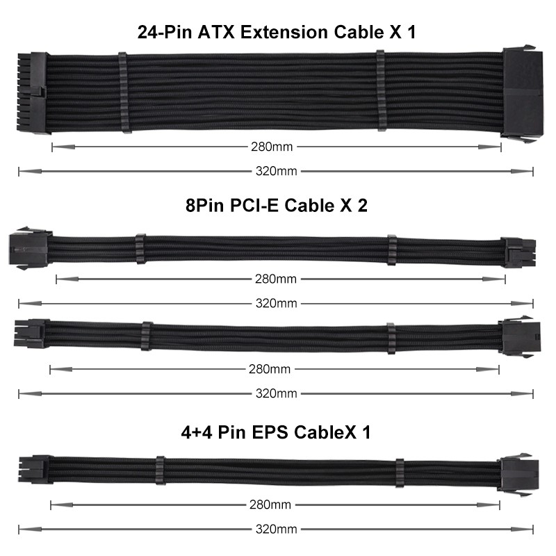 PSU Cable Extension Kit 32CM with Cable Combs 24Pin/8Pin(4+4) /8Pin(6P+2P)