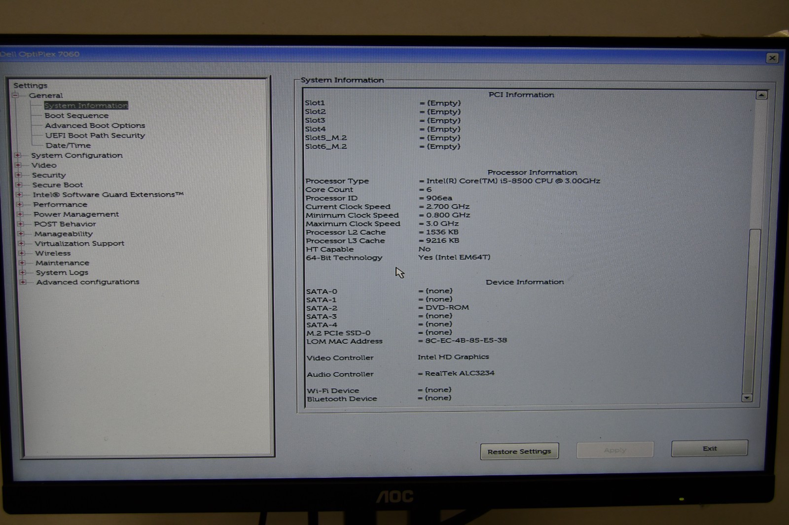 ^ Dell OptiPlex 7060 Desktop Intel i5-8500 @ 3.00GHz 8GB RAM No HD #X7020