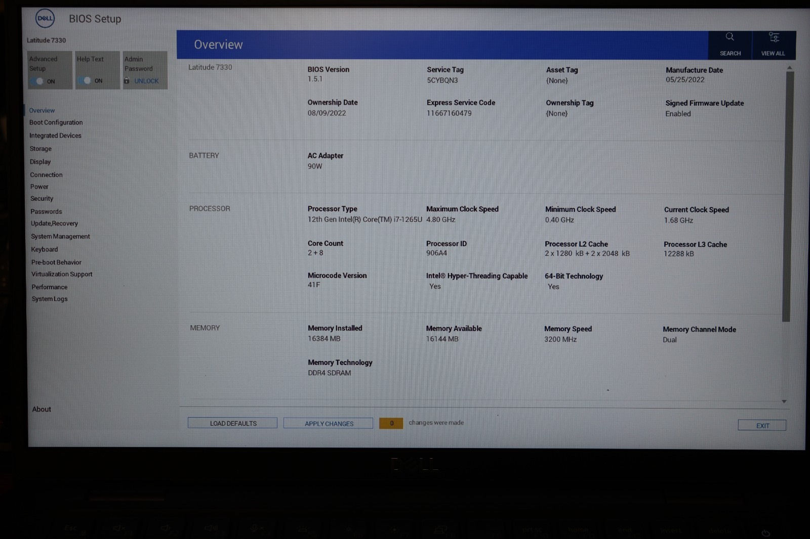 Dell Latitude 7330 Core i7-1265U 3.00GHz 16GB RAM No HD No Battery BIOS Lock