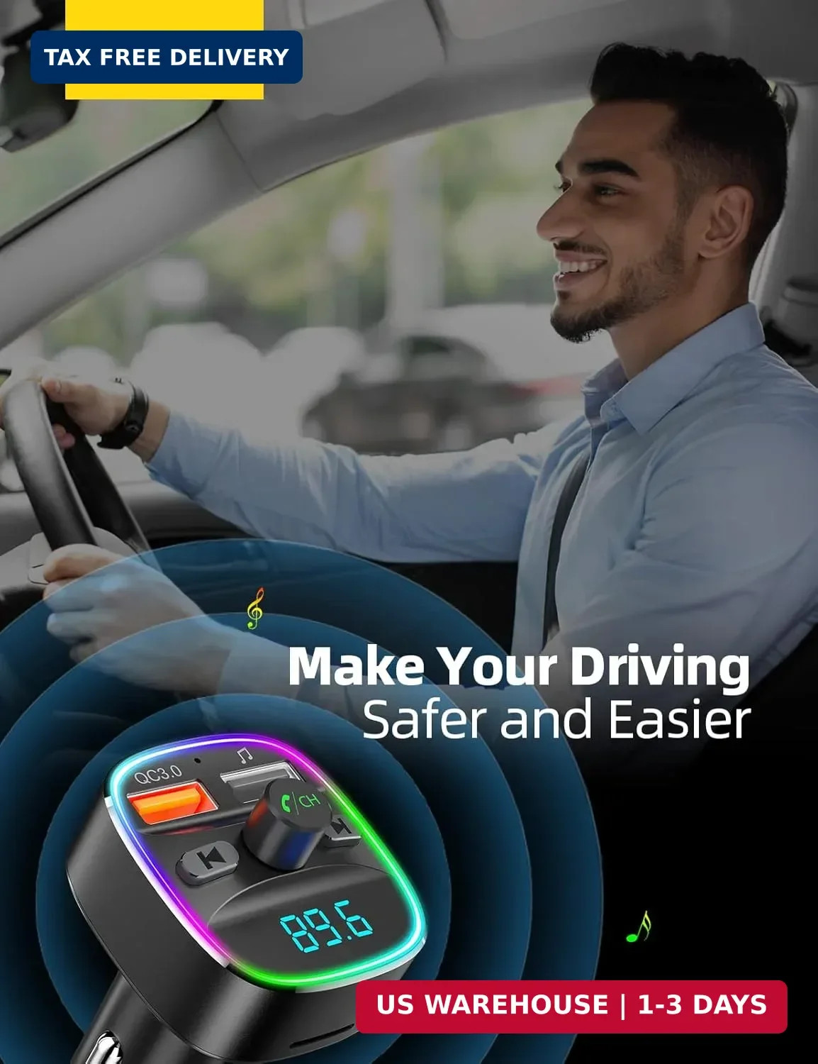 Nulaxy Bluetooth FM Transmitter, Bluetooth Car Adapter with Dual USB Charger Wir