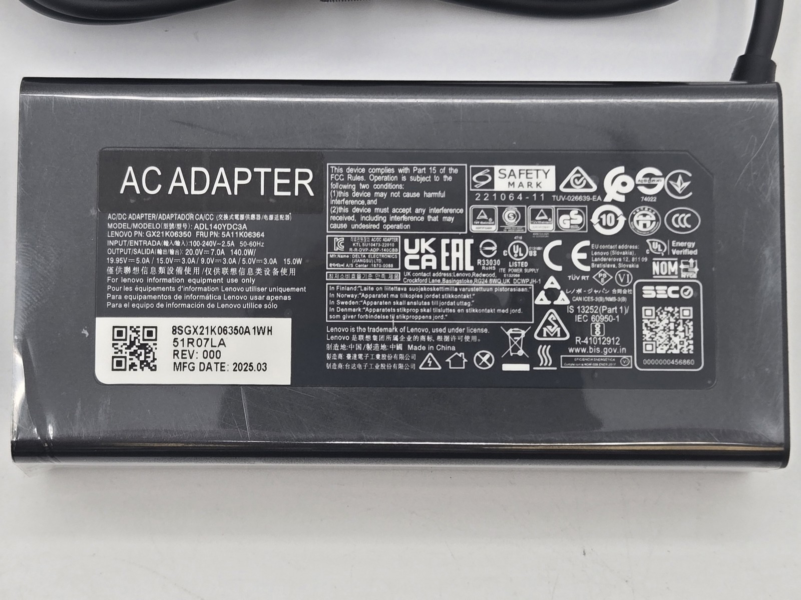 New OEM Lenovo 140W 20V 7A USB-C Charger ADL140YDC3A 5A11K06364