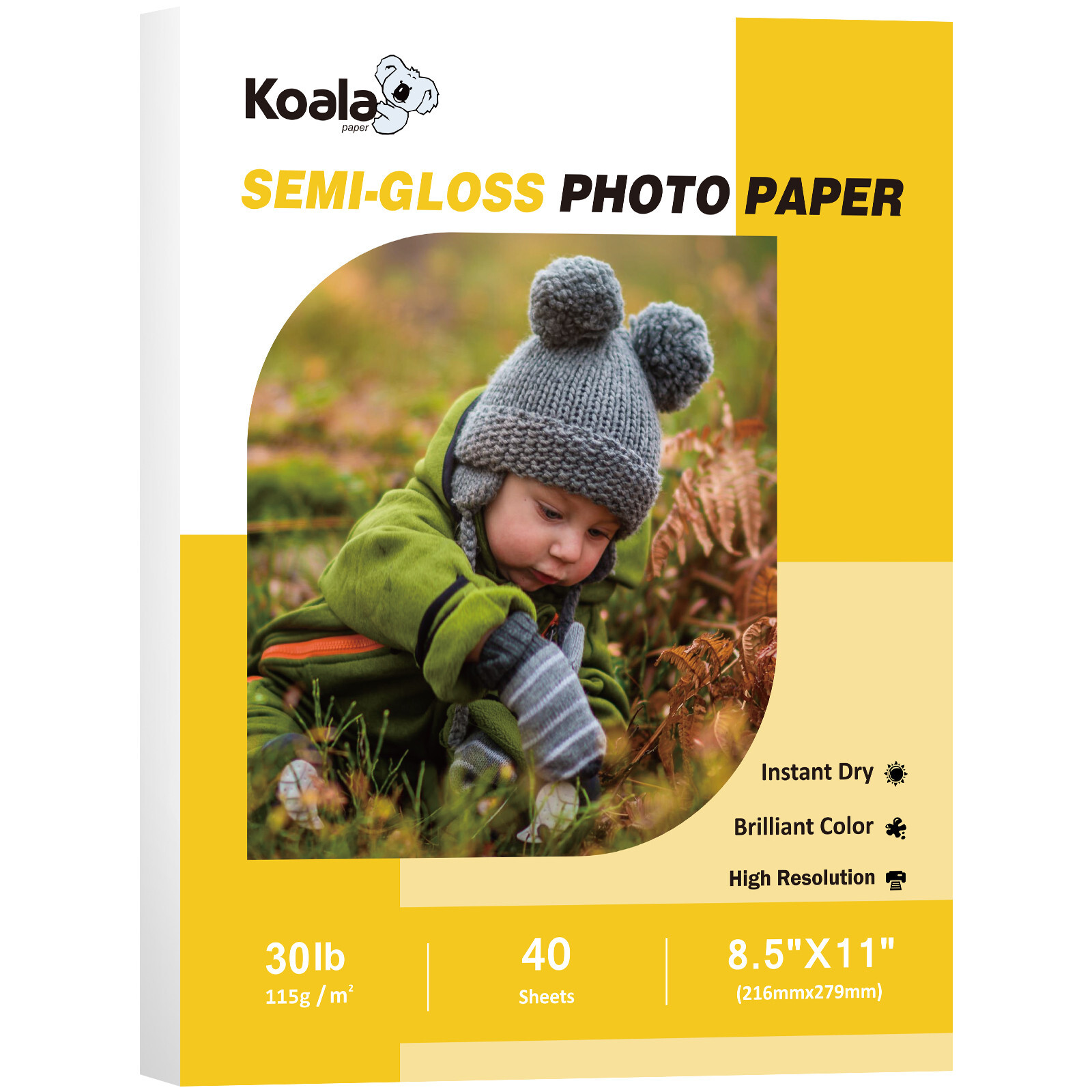 Koala Semi Glossy Photo Paper 8.5×11 for Inkjet + Laser Printers 30lb Brochure