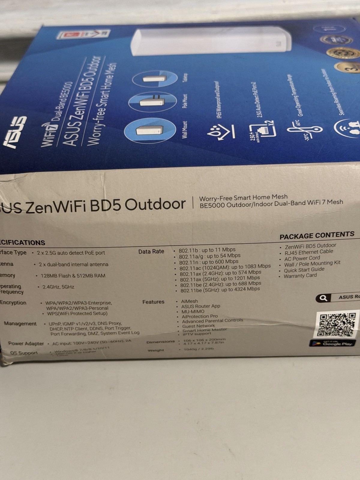 ASUS – ZenWiFi BD5 BE5000 Dual-Band Wi-Fi 7 Outdoor Router (1-pack) – White