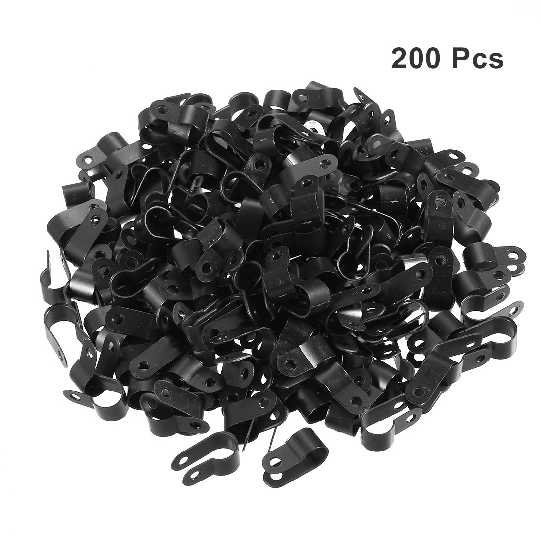 200Pcs Nylon R-type Cable Clamp Organizer Cord Clips 10.4mm Black