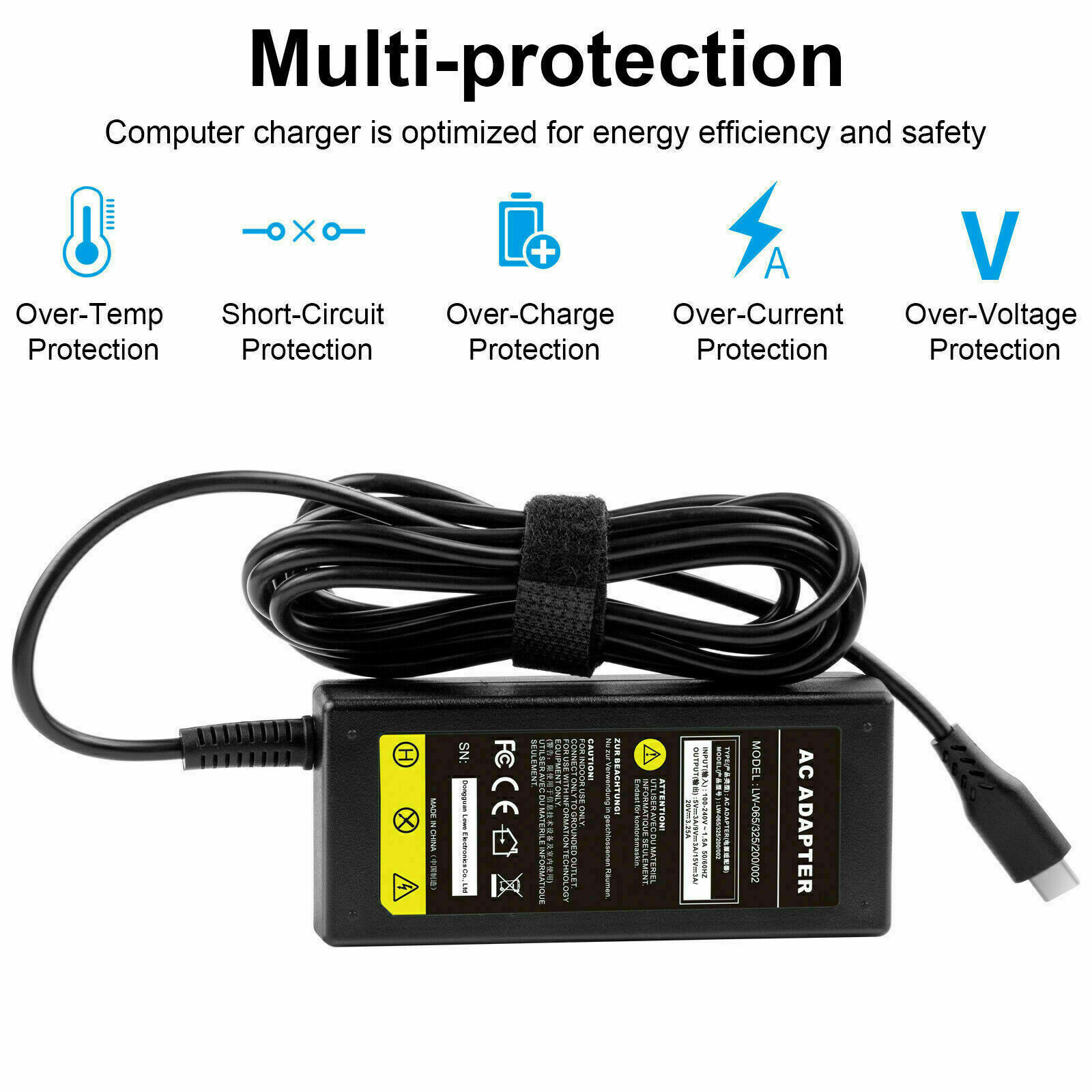 Adapter Charger For Lenovo ThinkPad X240 X240s X250 X260 X270 65W 20V 3.25A Cord