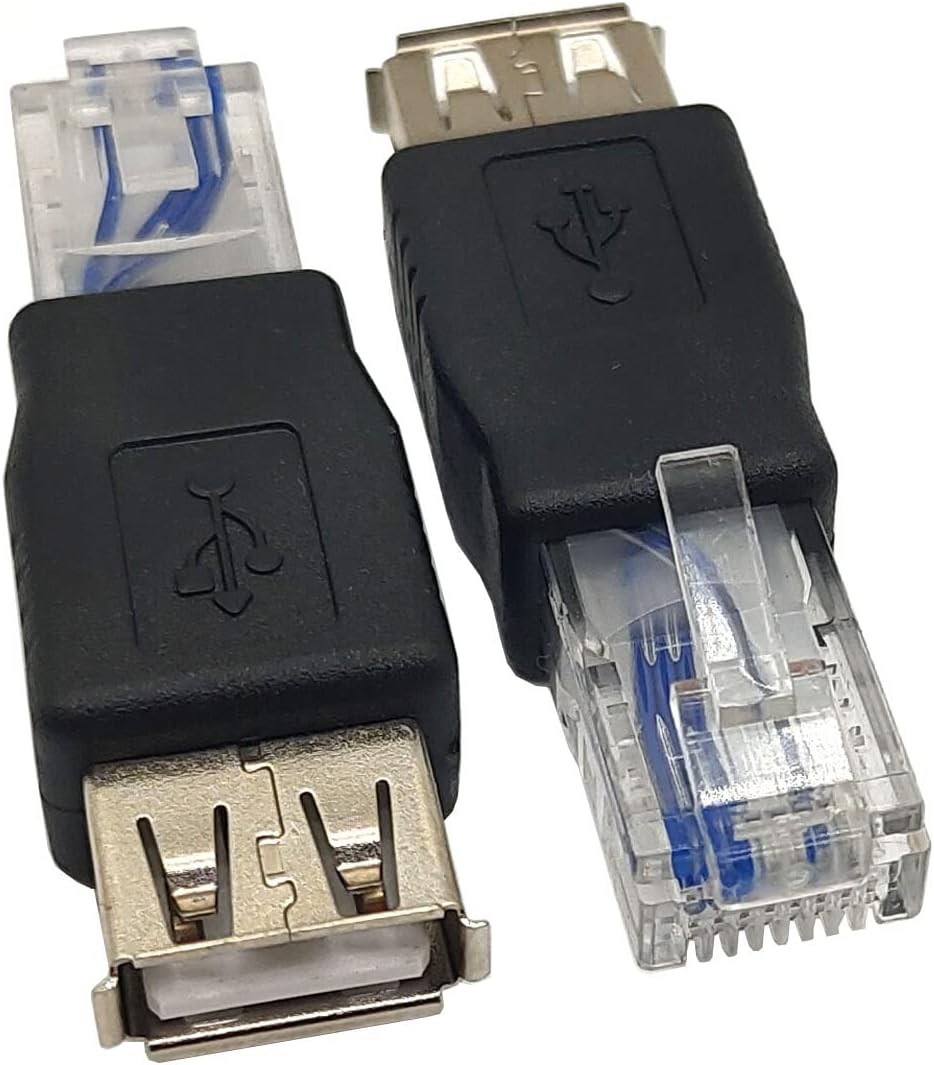 (2-Pack) USB – RJ45, USB2.0 a Female to RJ45 Ethernet Male AF-8P8C Connector, US