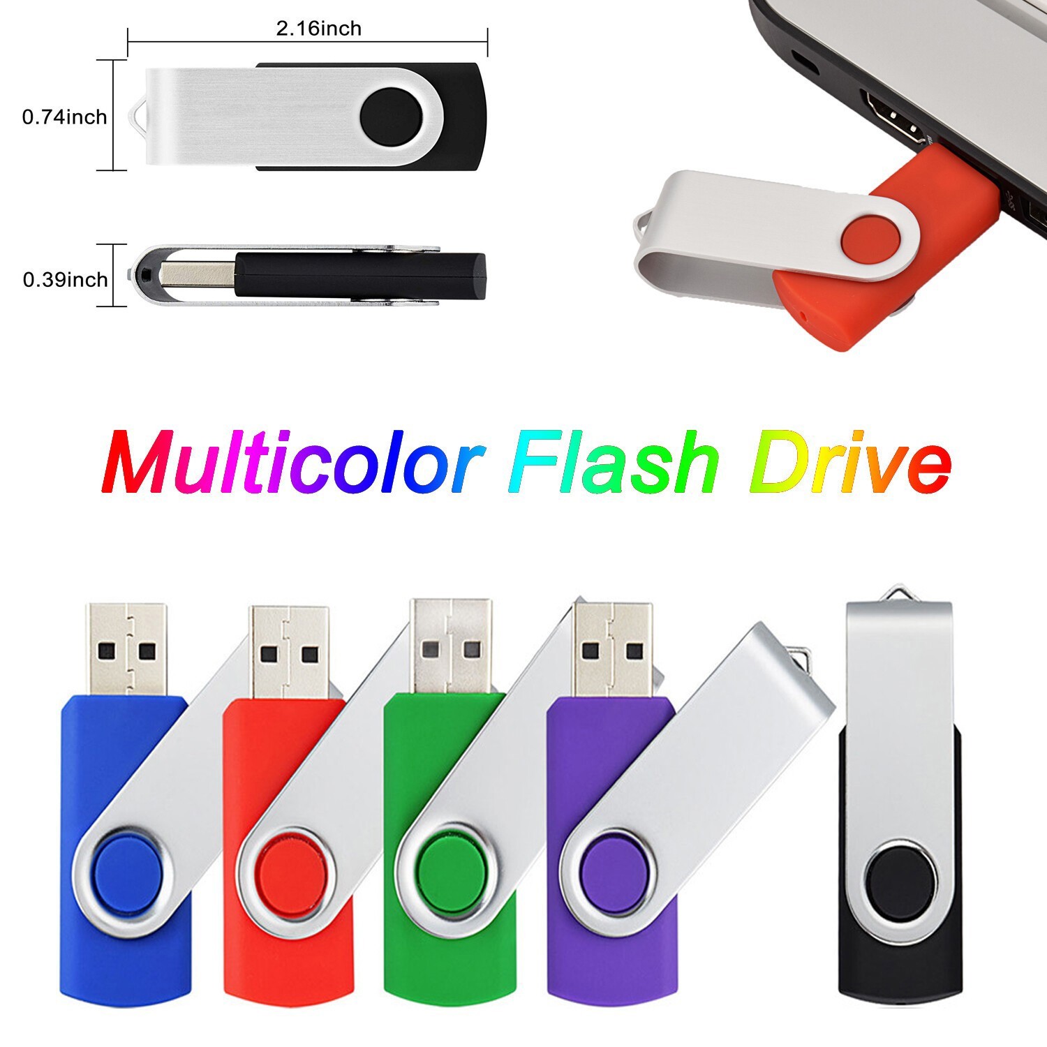5 Pack Rotating Swivel USB 2.0 Mini Flash Drive 1GB-32GB Blank Data Memory Stick