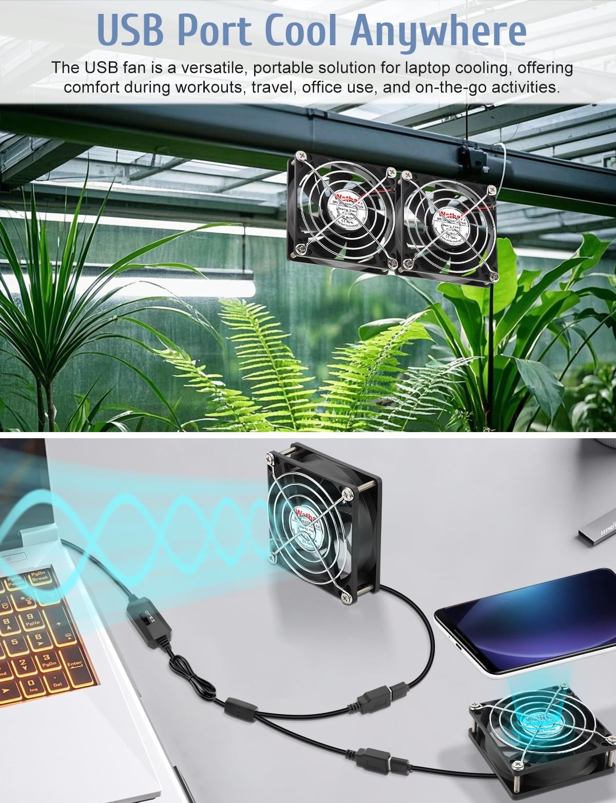 WWathai 2pcs 80mm x 10mm USB Computer Fan, USB Fans for Cooling Receiver DVR …