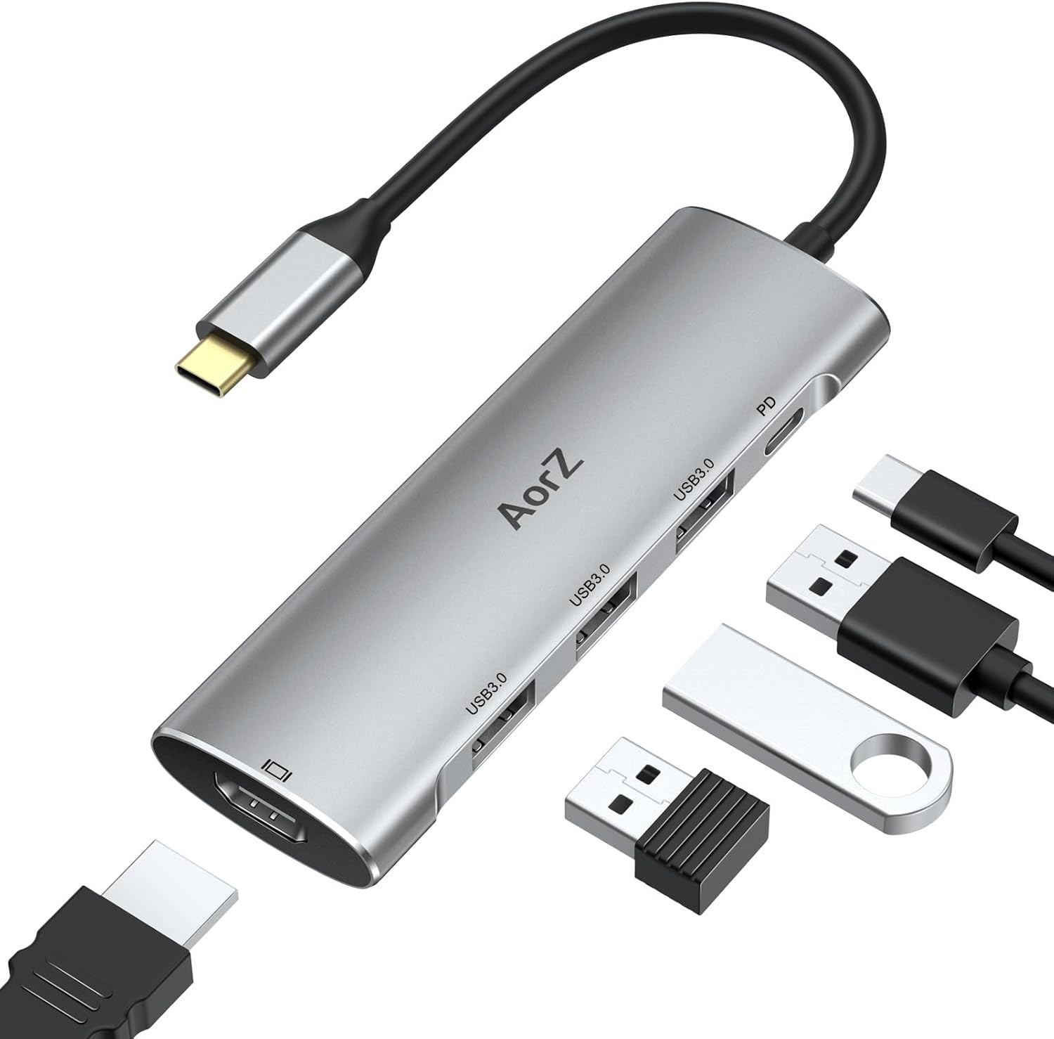 USB C Hub,USB C Hub Multiport Adapter 4K@60Hz 5 in 1 USBC to Hdmi Adapter wit…