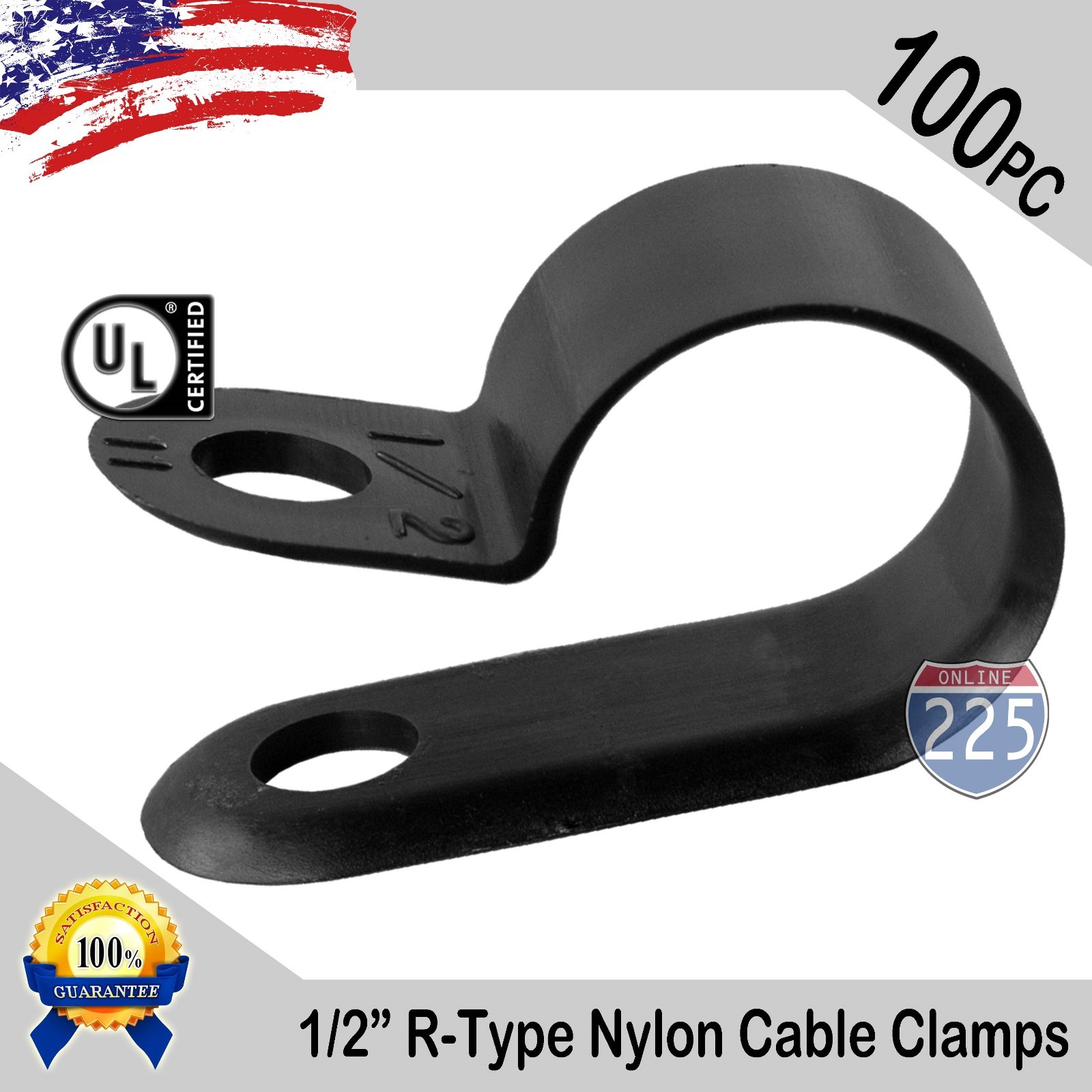 100 PCS PACK 1/2″ Inch R-Type CABLE CLAMPS NYLON BLACK HOSE WIRE ELECTRICAL UV