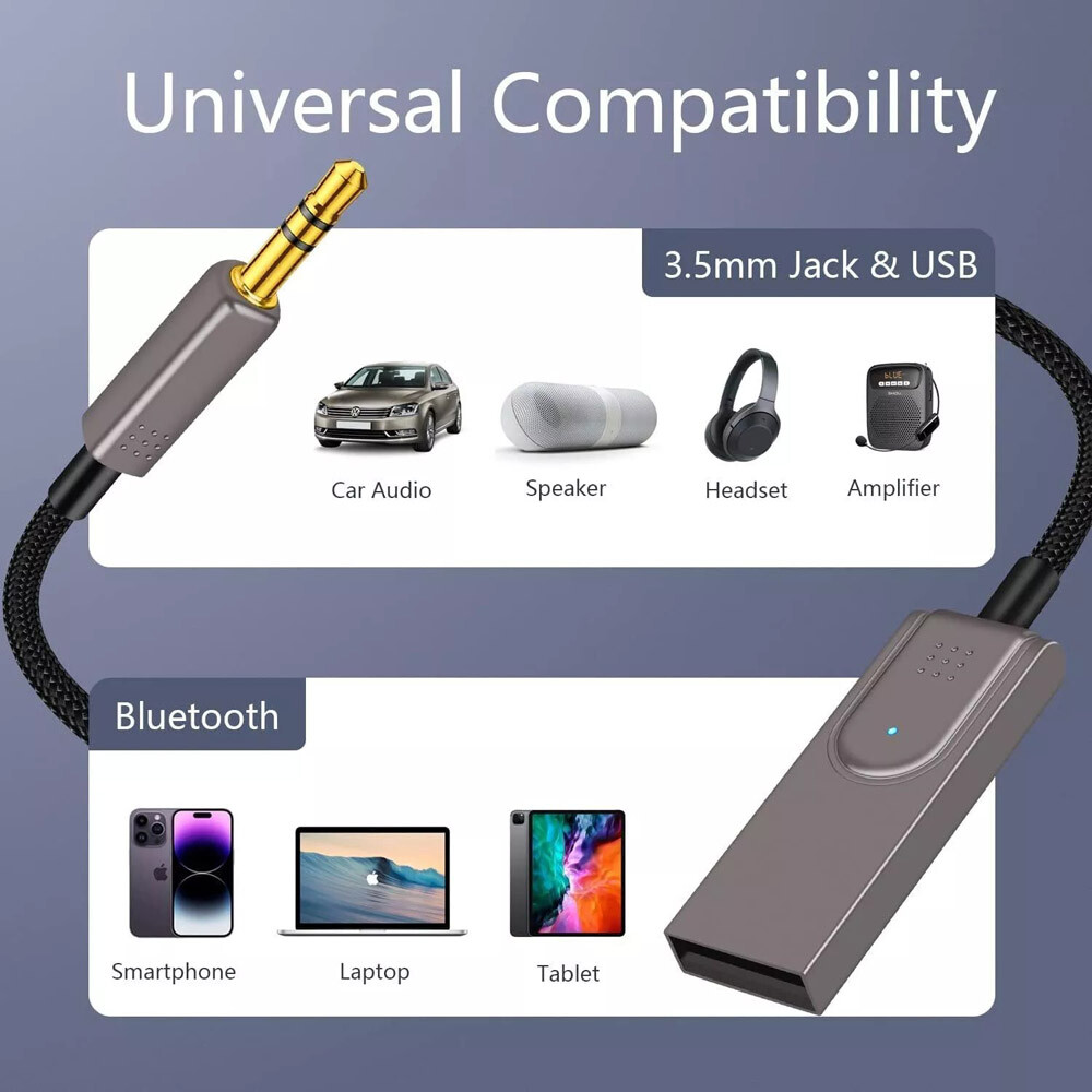 AUX To Bluetooth 5.1 Adapter 3.5mm Bluetooth Receiver Microphone For Car US Lot