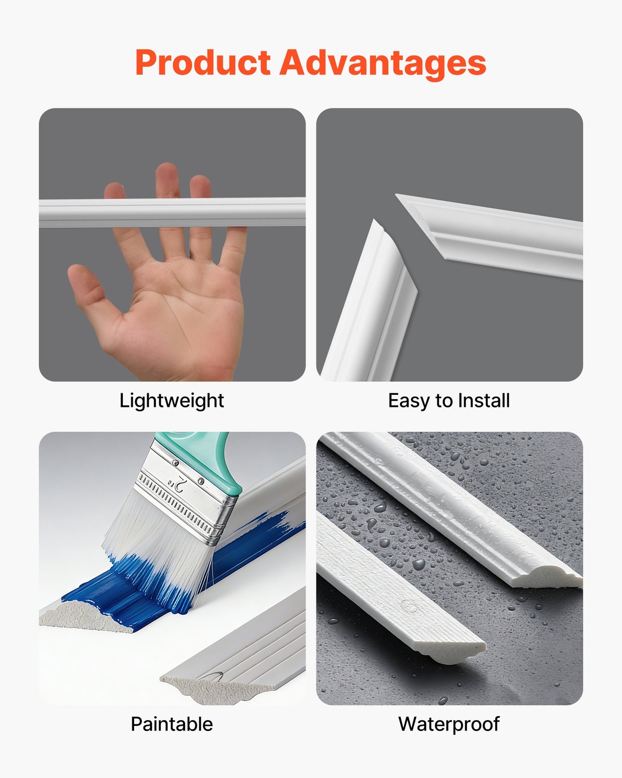 Wall Molding 3 Pack, Wainscoting Panels Kit, Lightweight Paintable Polystyrene,