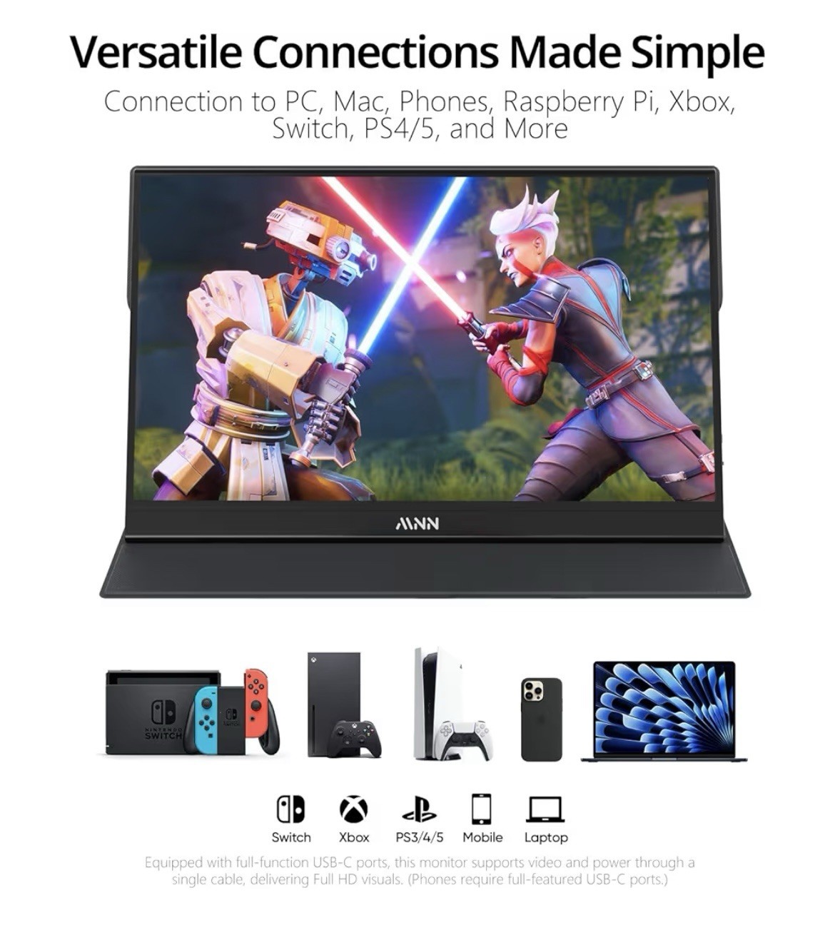 15.6″ FHD Portable Monitor USB-C HDMI Gaming Display with Smart Cover NEW