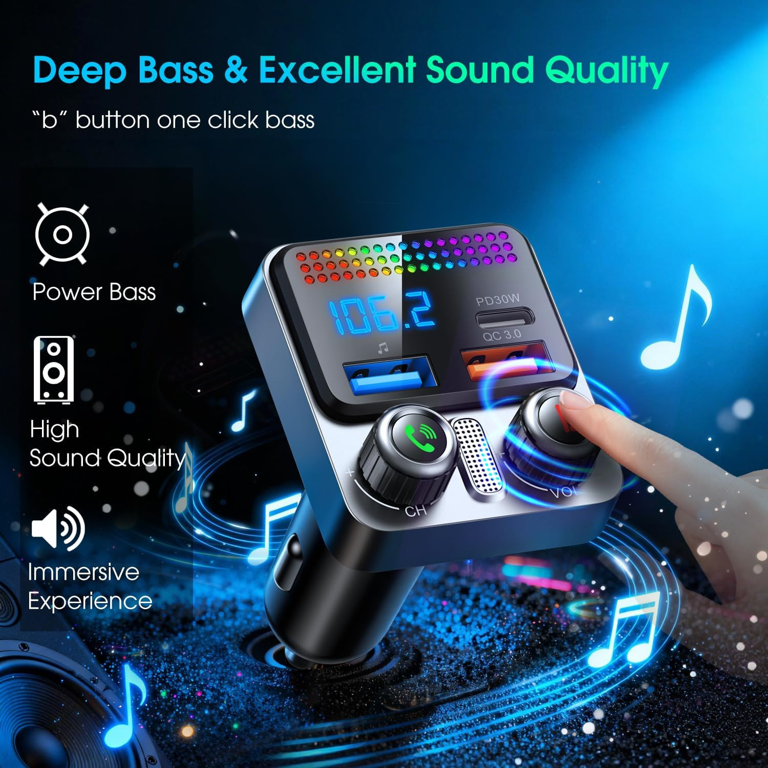 Transmisor FM Radio Bluetooth USB Para Carro Auto For Car Con Pantalla Digital