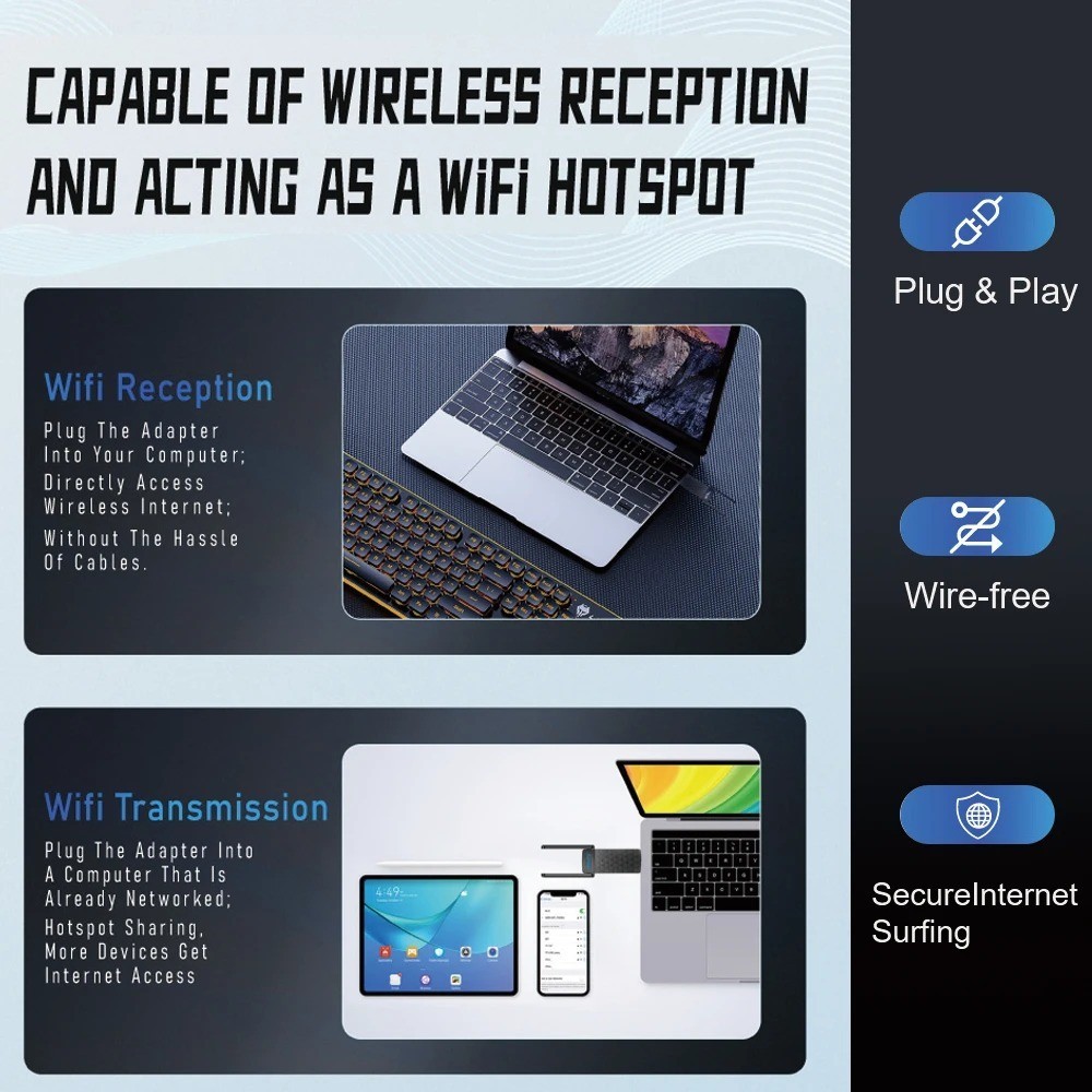 1800Mbps WiFi 6 AX1800 Dual-Band USB 3.0 Wireless Adapter for PC Desktop