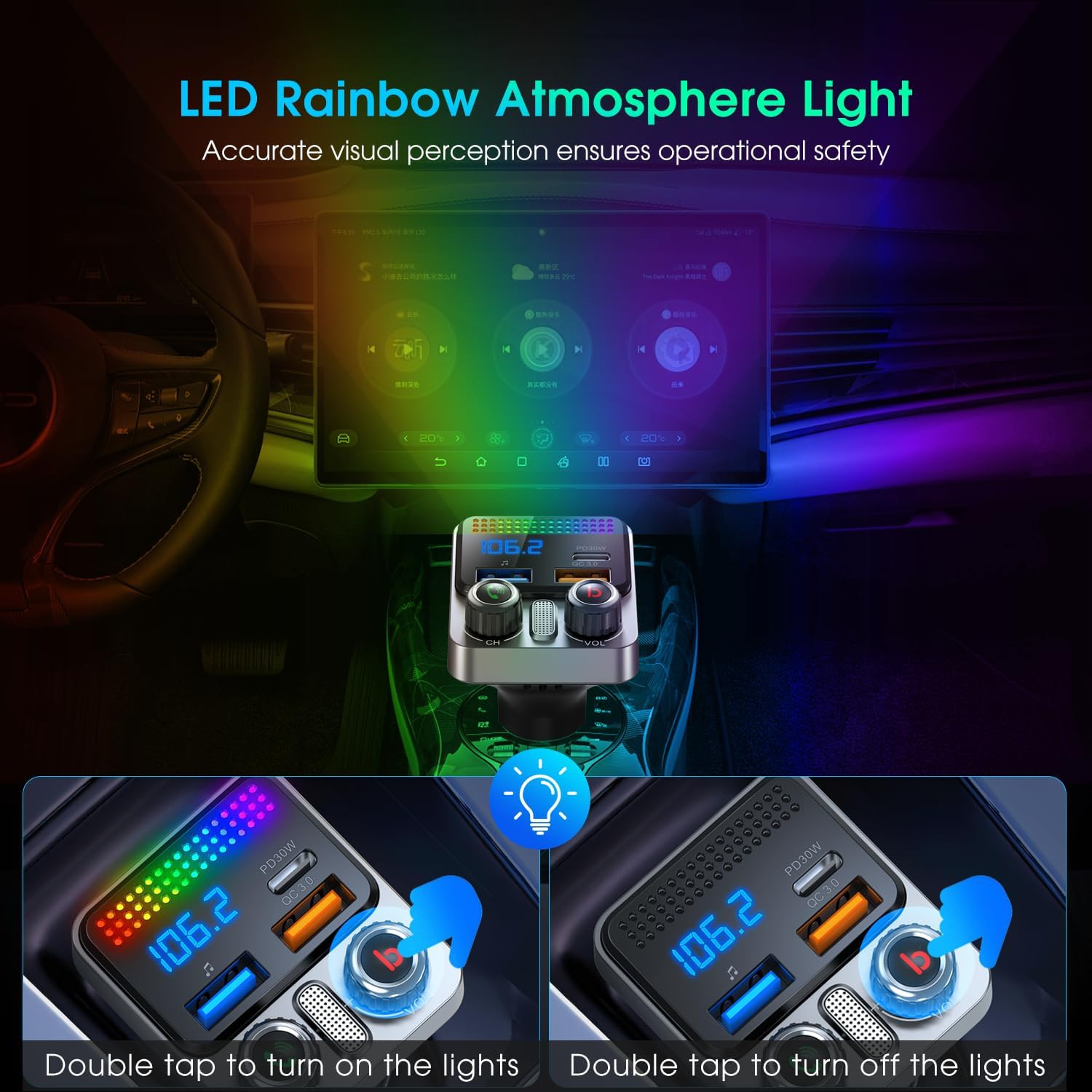 Transmisor FM Radio Bluetooth USB Para Carro Auto For Car Con Pantalla Digital