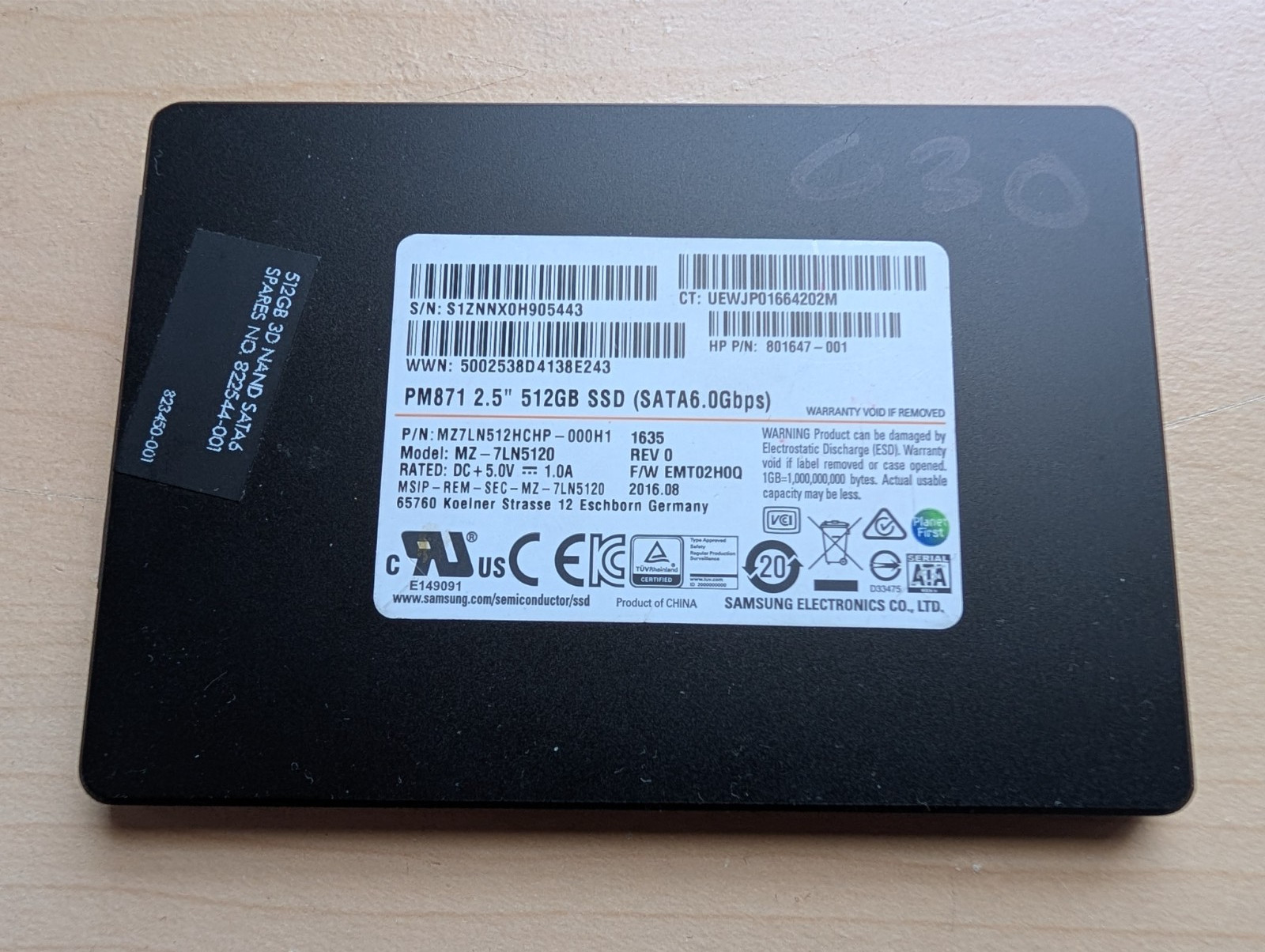 Samsung PM871 SSD Solid State Drive 512GB 2.5″ SATA 6.0Gbps – Wiped & Clean!
