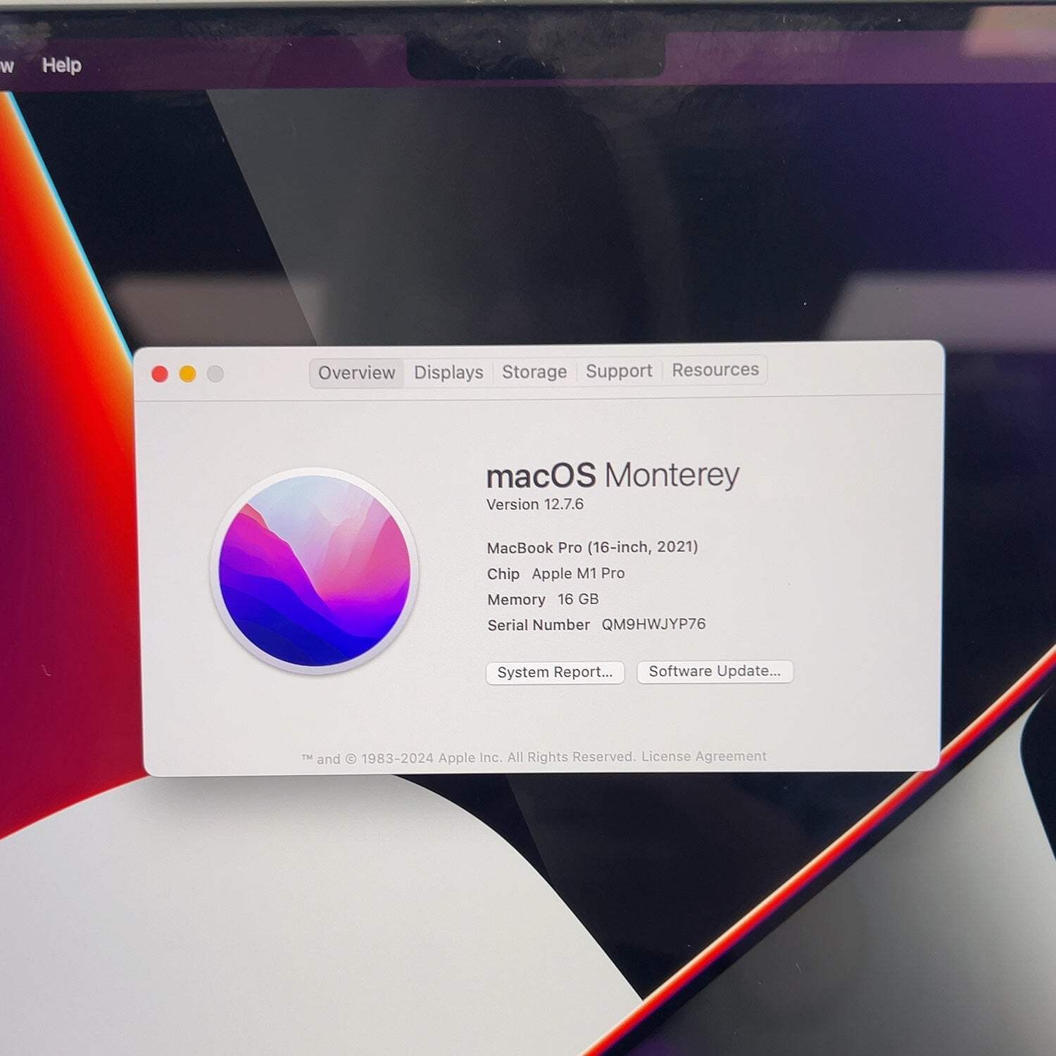 2021 Apple MacBook Pro 16″ M1 Pro 16C GPU 3.2GHz 16GB RAM 1TB SSD A2485
