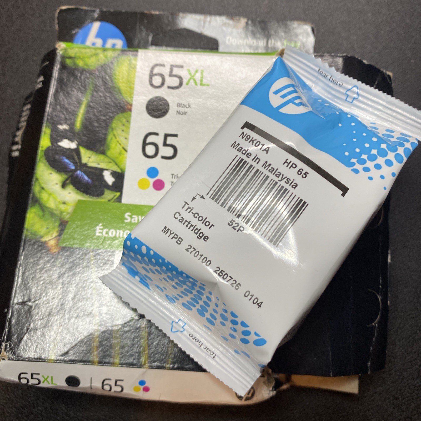 HP 65 Tri-color Ink Cartridge New Sealed OEM 52P Made in Malaysia exp Jul/2027