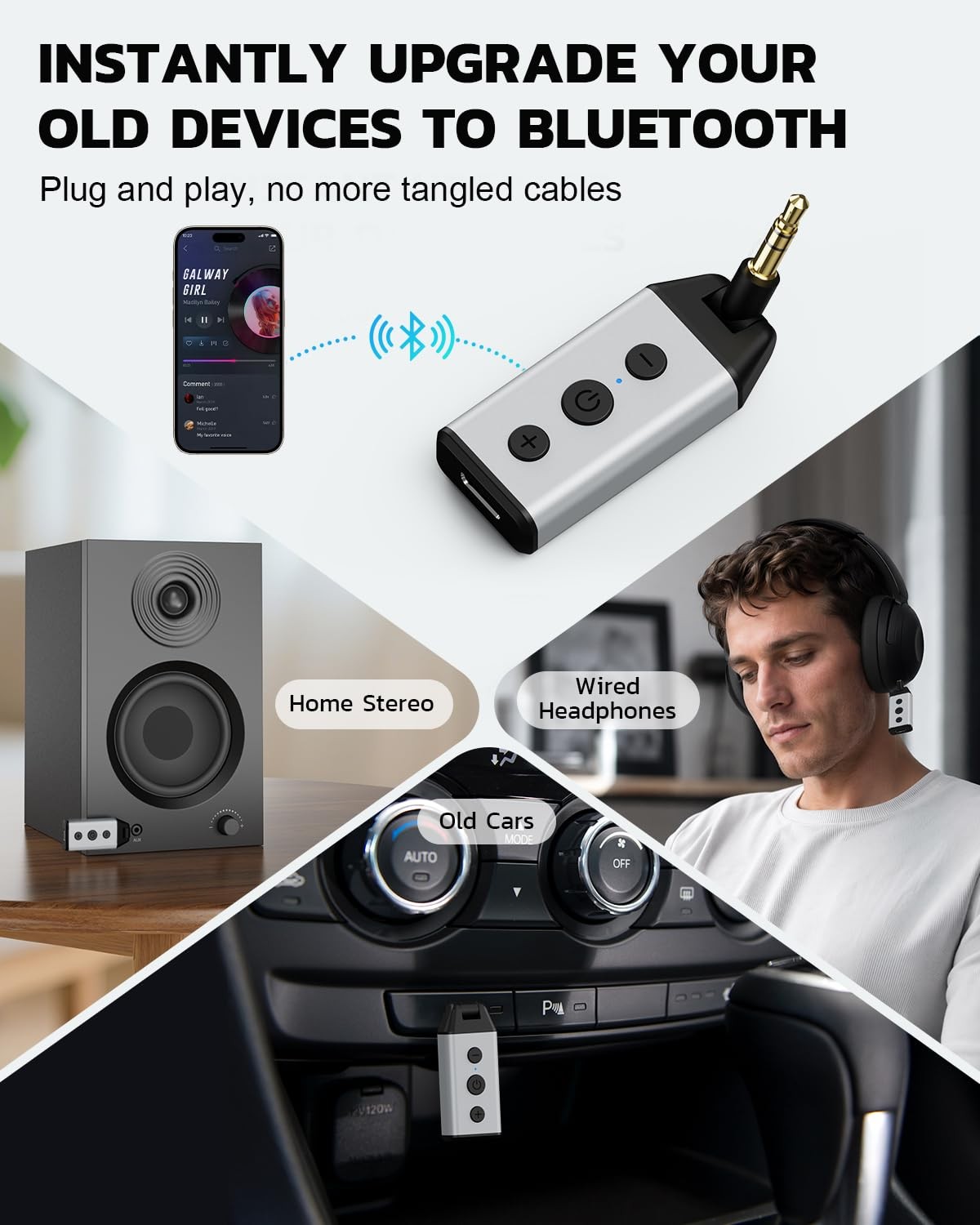 B04 Bluetooth 5.4 Car Adapter, 180° Rotatable AUX Audio Receiver, Hands-Free …