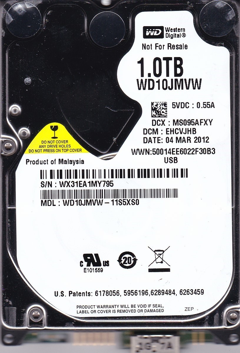 WD10JMVW-11S5XS0 EHCVJHB sn WX31EA MAR/2012 Malaysia 1TB USB 3.0 Western Digital