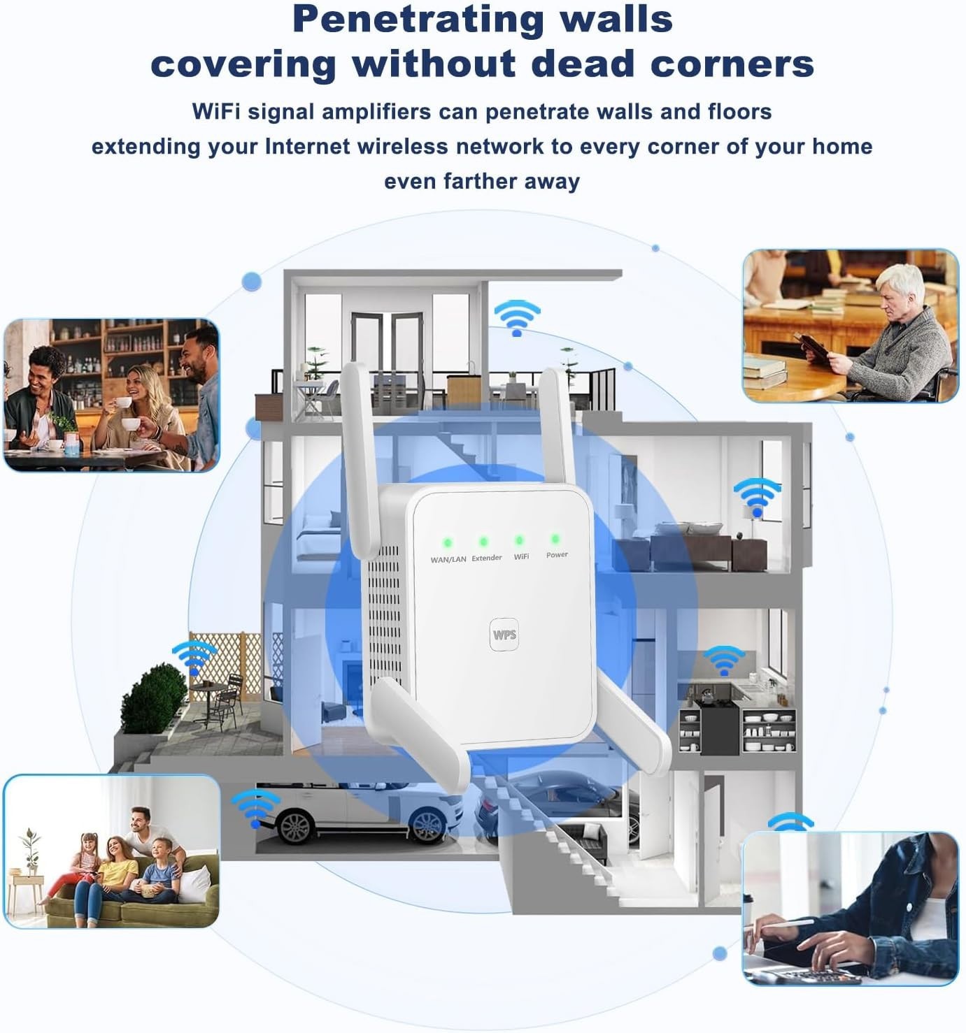 2.4GHz Enhancer Booster 4-Antennas 300M WiFi Extender Repeater Amplifier