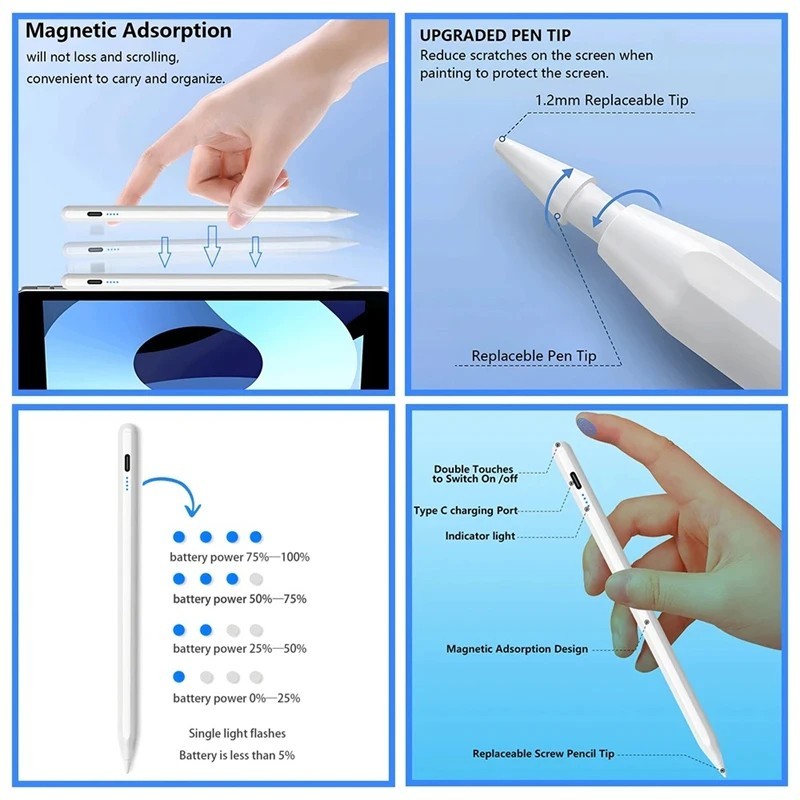 Stylus Pen for iPad 2018-2025, Apple Pencil for iPad 11th A16/10/9/8/7/6 Gen