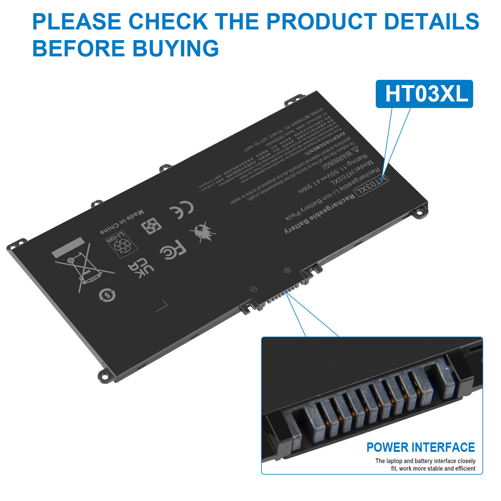 HT03XL HTO3XL Battery for HP Pavilion L11421-2C2 L11119-855 14-CE 14-CF 15-CS C