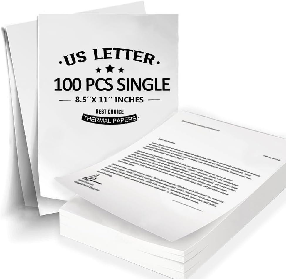 100 Sheets Thermal Printer Paper 8.5 X 11 Inch Us Letter Size Thermal Paper