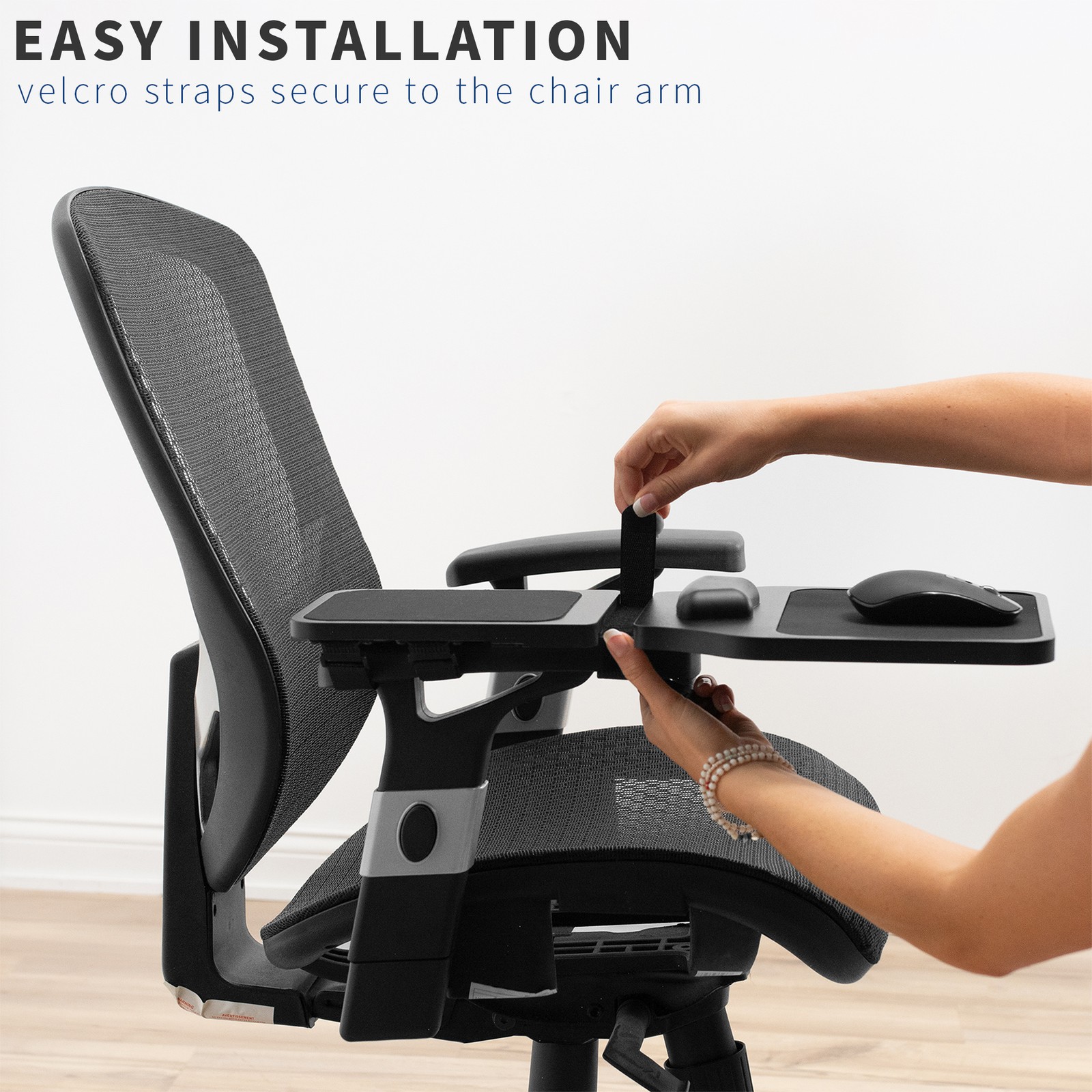 VIVO Black Universal Wooden Adjustable Arm Rest Mouse Pad with Security Straps