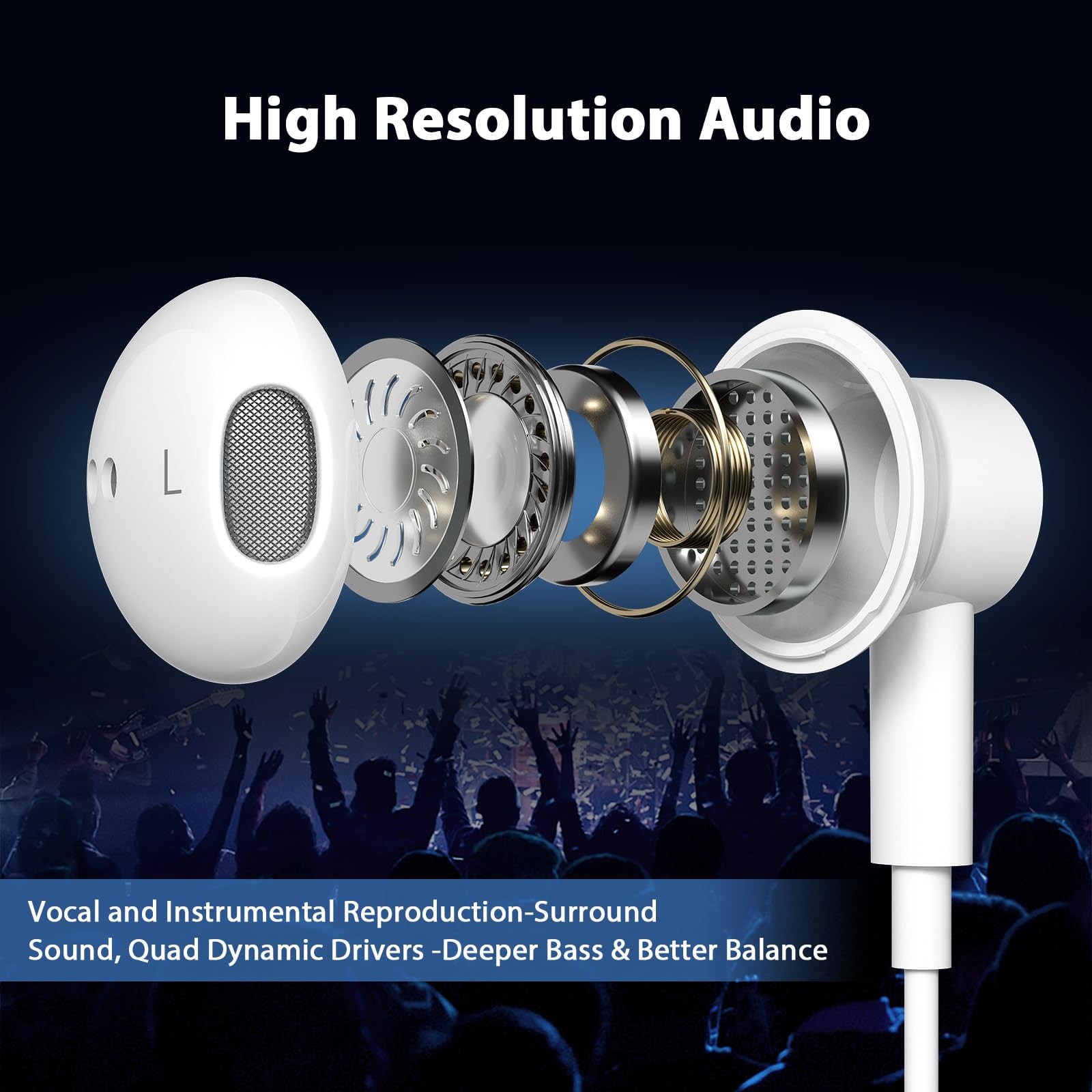 Wired Earbuds 3. 5mm Headphone w/Microphone Volume Control – White