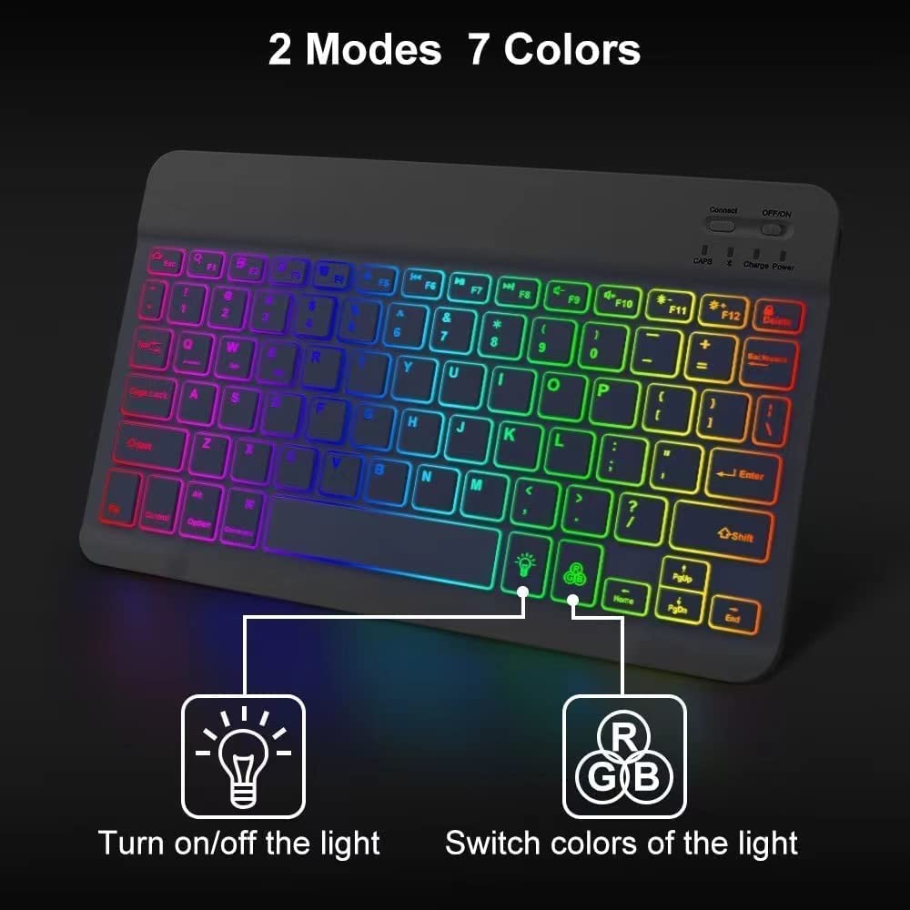 7 Colors Backlit Ultra-Slim Universal Bluetooth Keyboard and Mouse Rechargeable