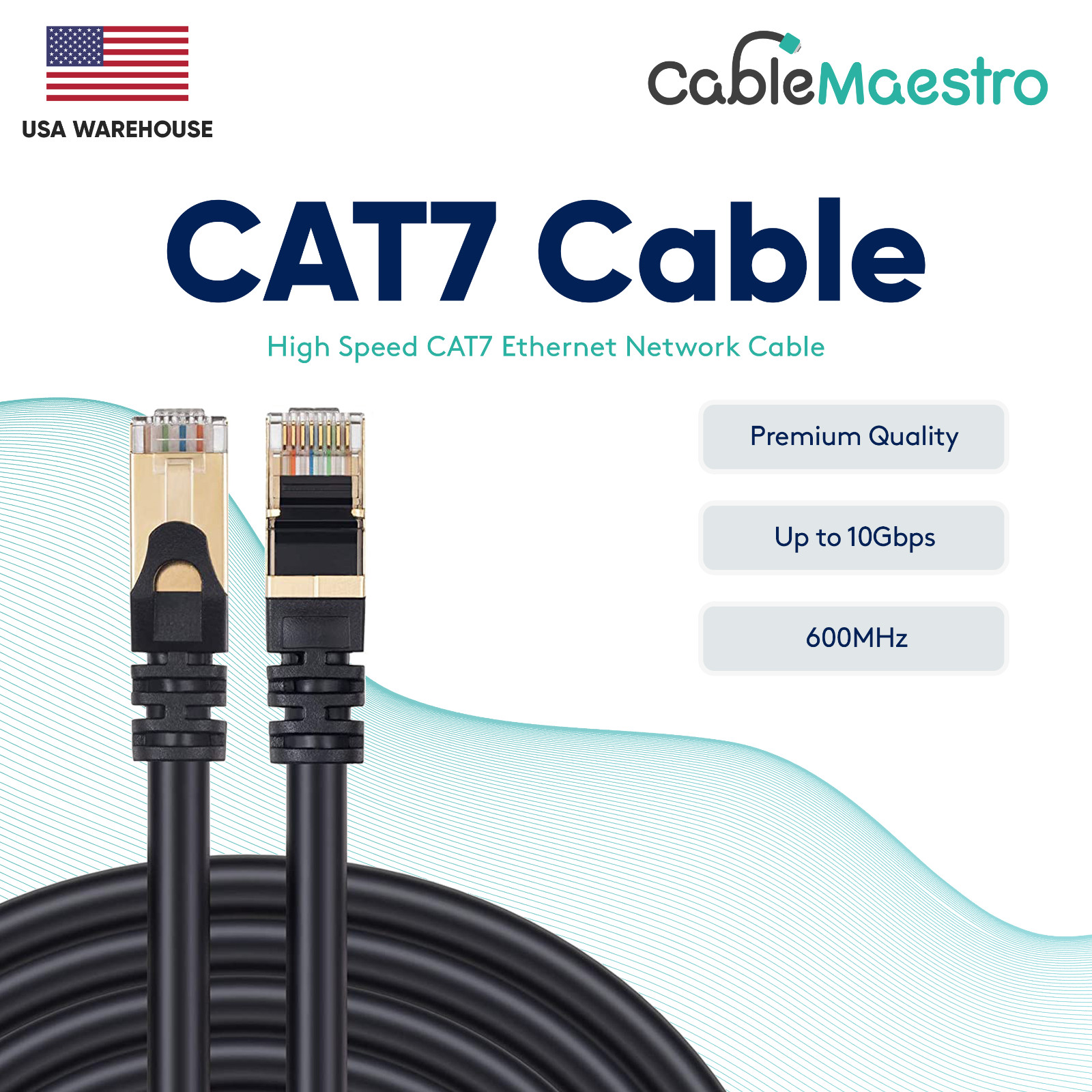 CAT7 Ethernet Cord LAN Copper Patch Cable Shielded Wire Gaming 6-200FT Lot Black