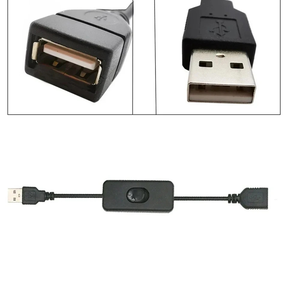 2PCS USB Cable with On Off Switch 30cm for Power and Data Transmission