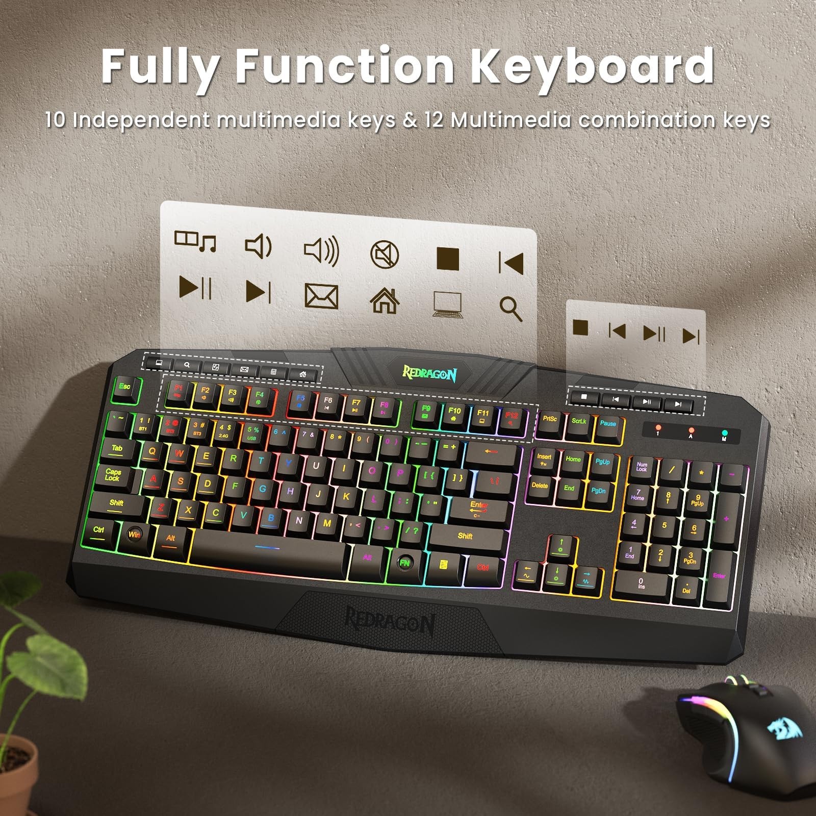 Redragon S101M-KS Gaming Keyboard and Mouse Wireless with Tri-Mode, RGB Keybo…